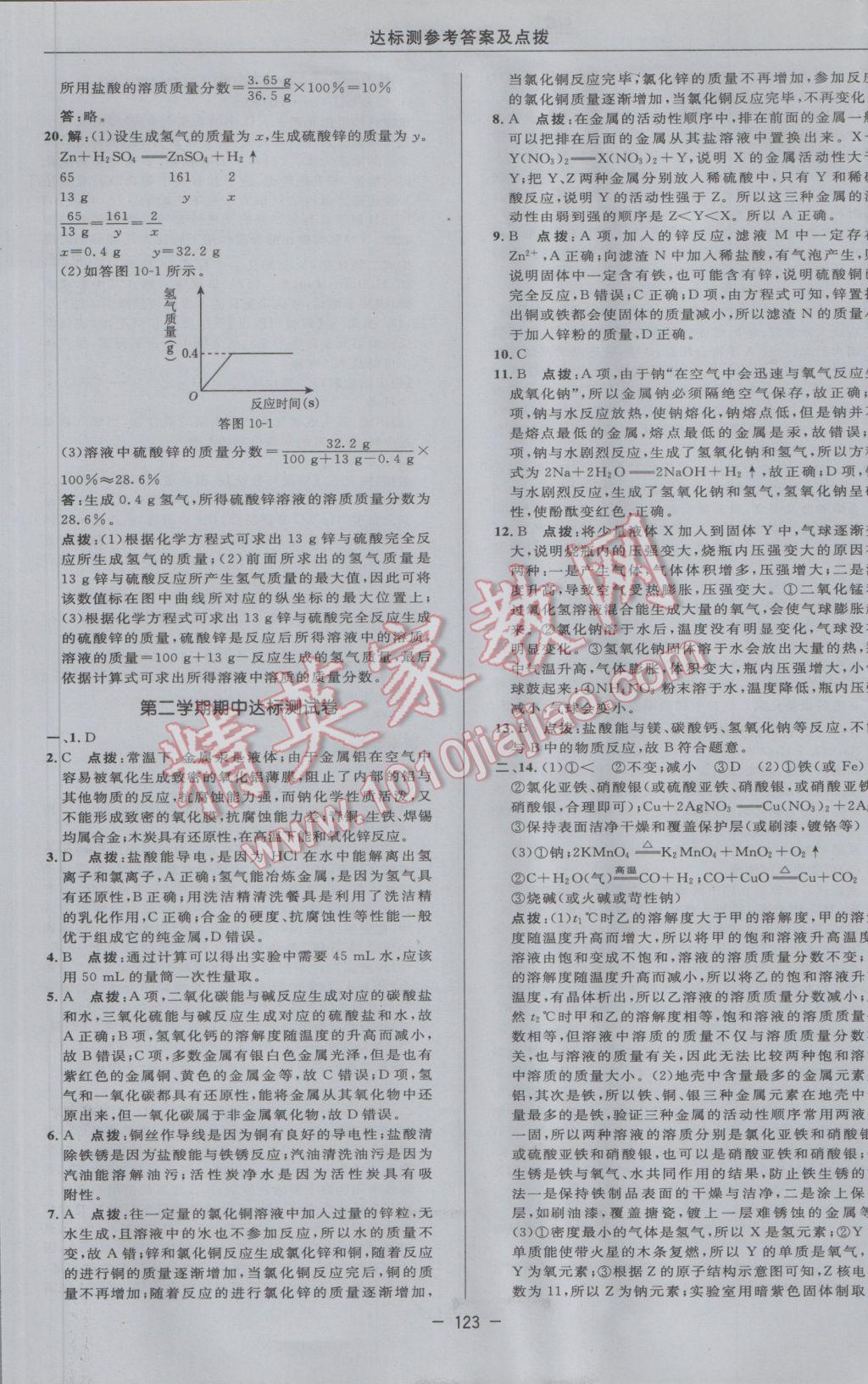 2017年點撥訓練九年級化學下冊人教版 參考答案第5頁