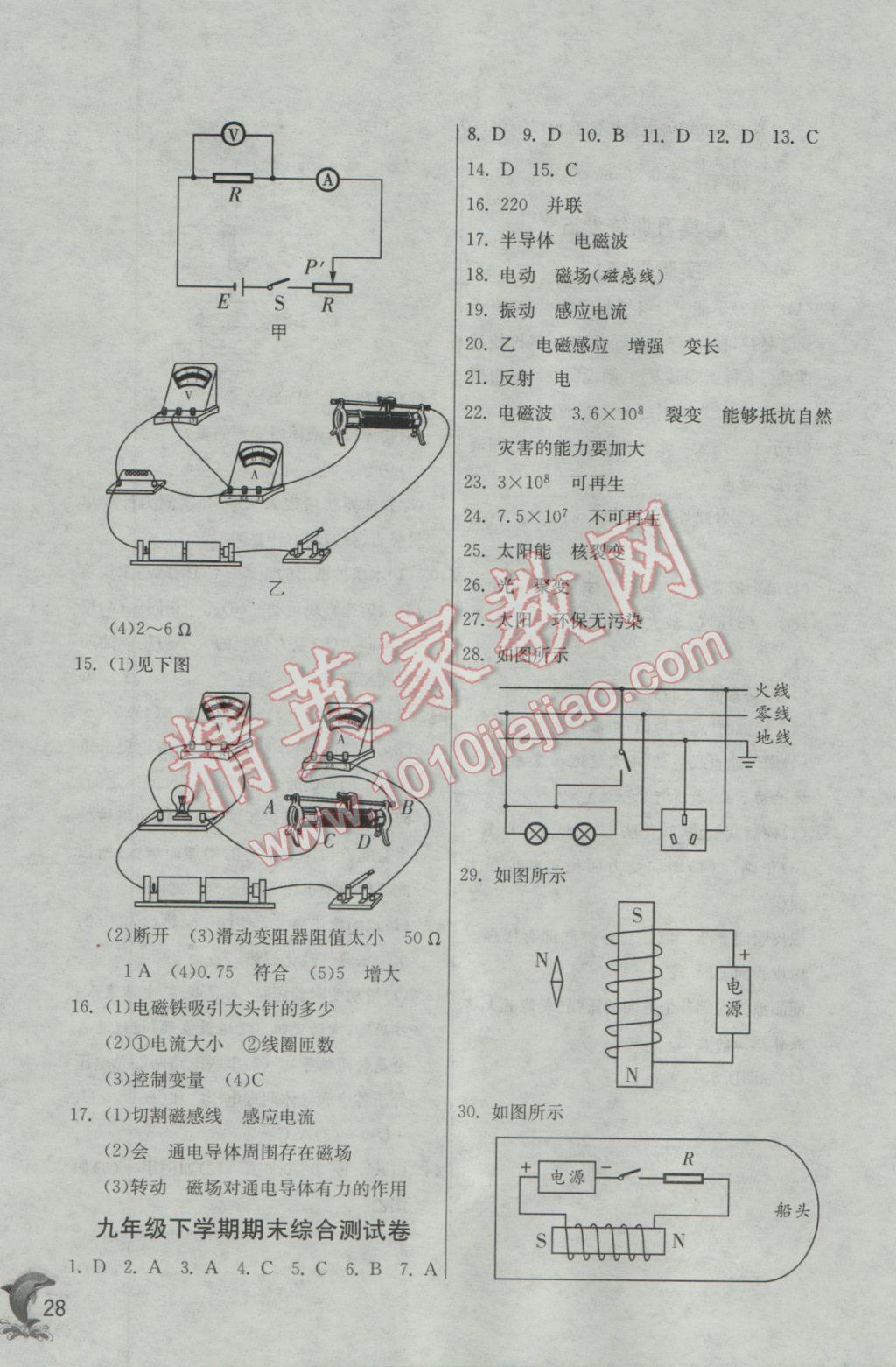 2017年實(shí)驗(yàn)班提優(yōu)訓(xùn)練九年級(jí)物理下冊(cè)人教版 參考答案第28頁(yè)