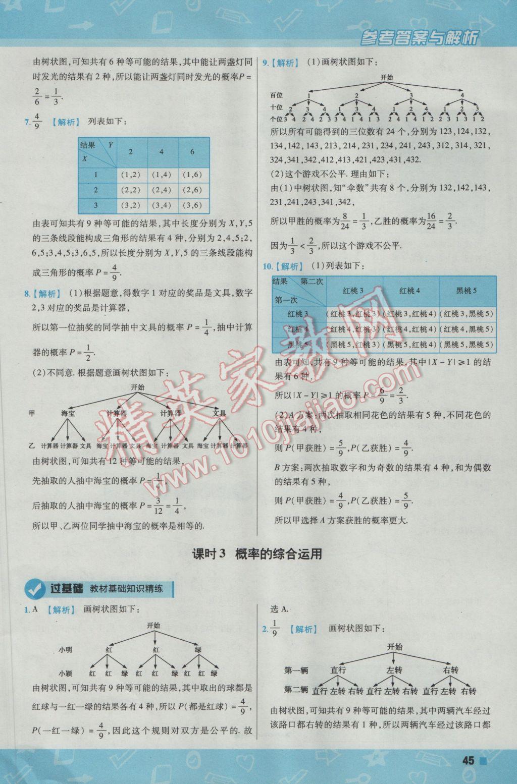 2017年一遍過初中數(shù)學(xué)九年級(jí)下冊(cè)滬科版 參考答案第45頁(yè)