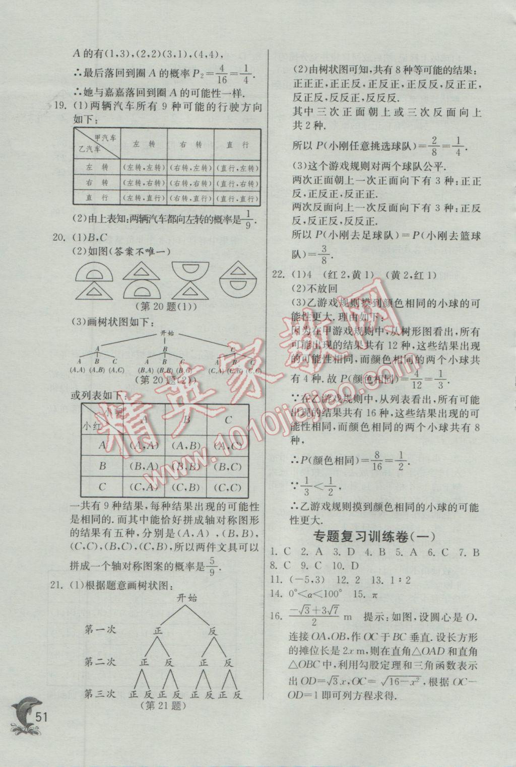 2017年實驗班提優(yōu)訓練九年級數(shù)學下冊滬科版 參考答案第51頁