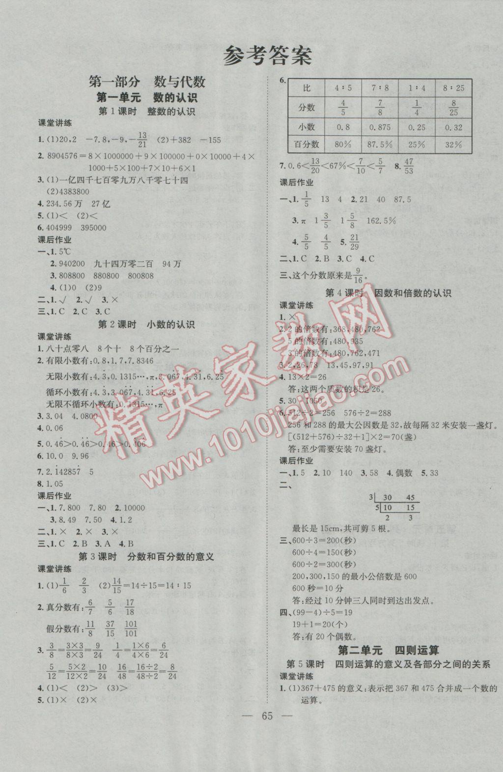 2017年小考总动员数学 参考答案第1页