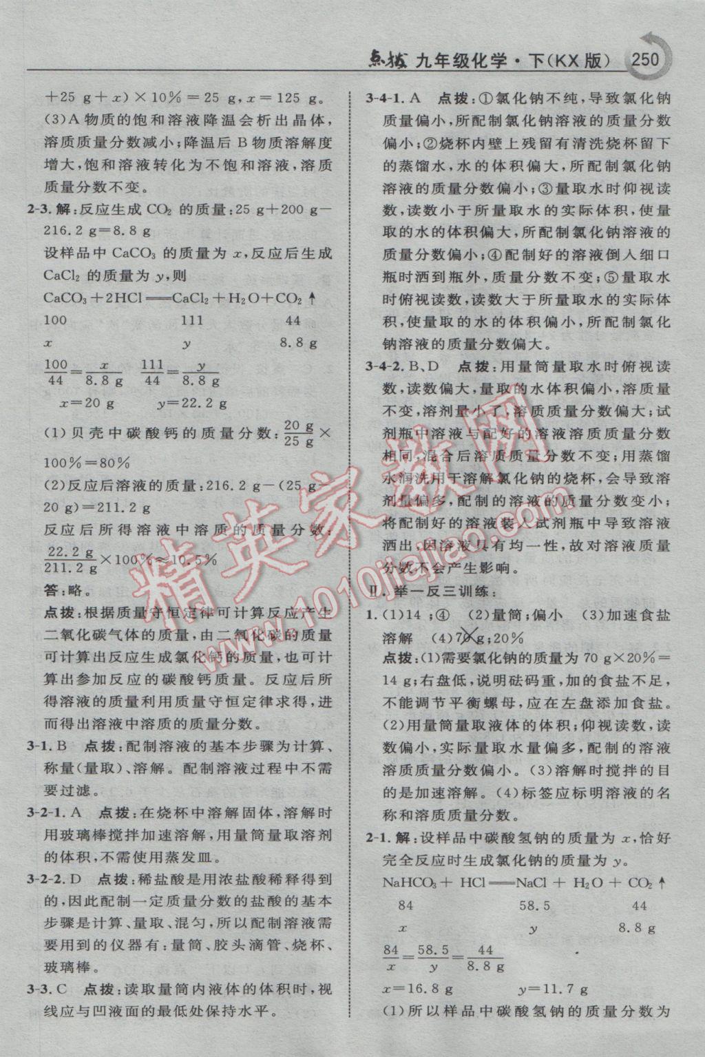 2017年特高级教师点拨九年级化学下册科学版 参考答案第20页