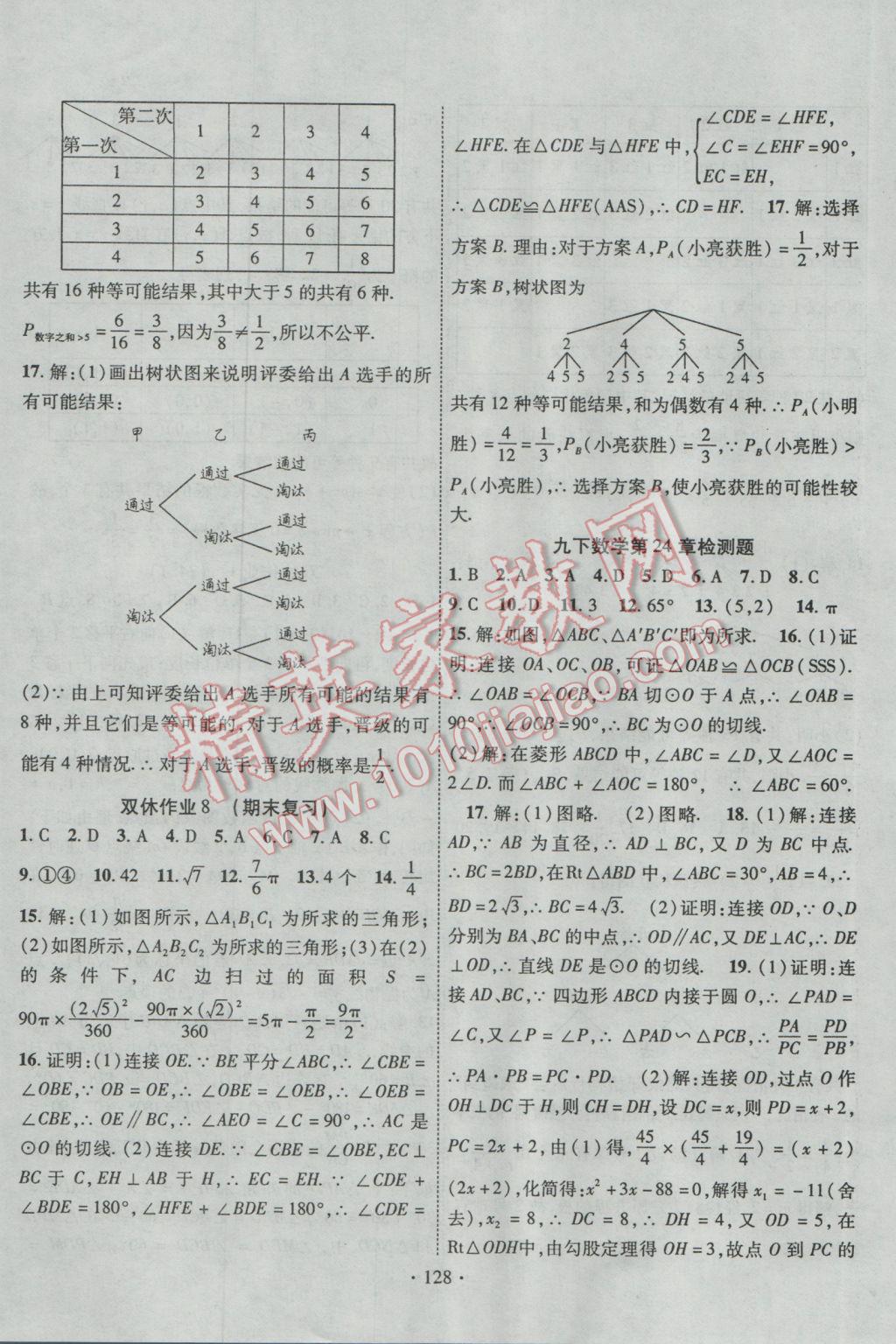 2017年課堂導練1加5九年級數(shù)學下冊滬科版 參考答案第20頁