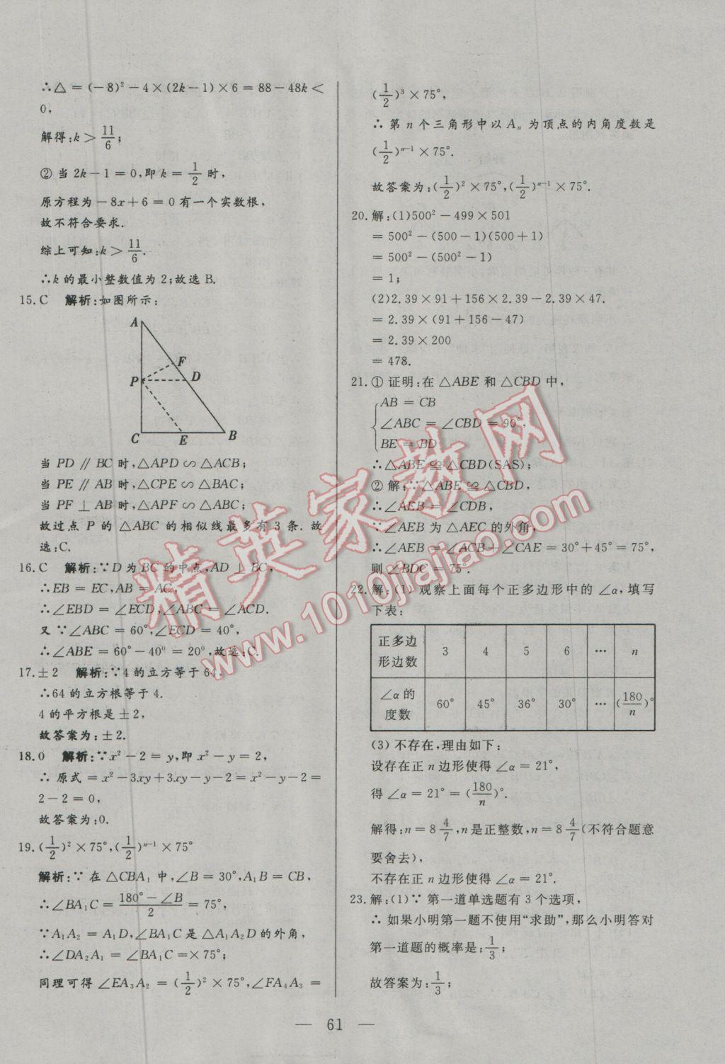 2017年中考一本通數(shù)學(xué)河北專(zhuān)版 參考答案第61頁(yè)