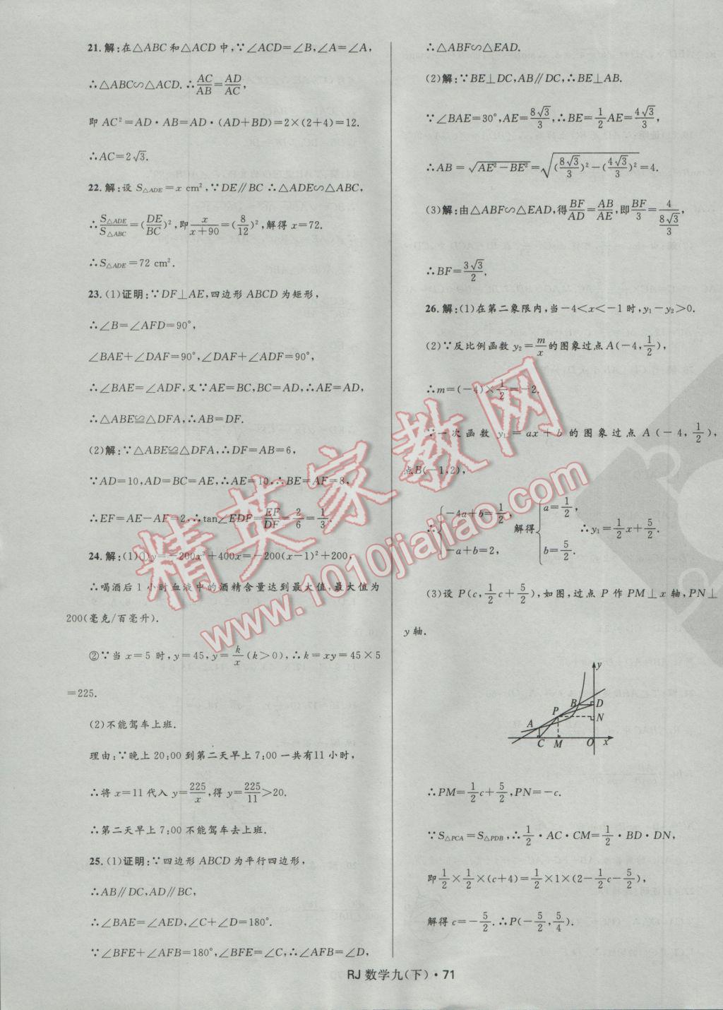 2017年夺冠百分百初中优化测试卷九年级数学下册人教版 参考答案第11页