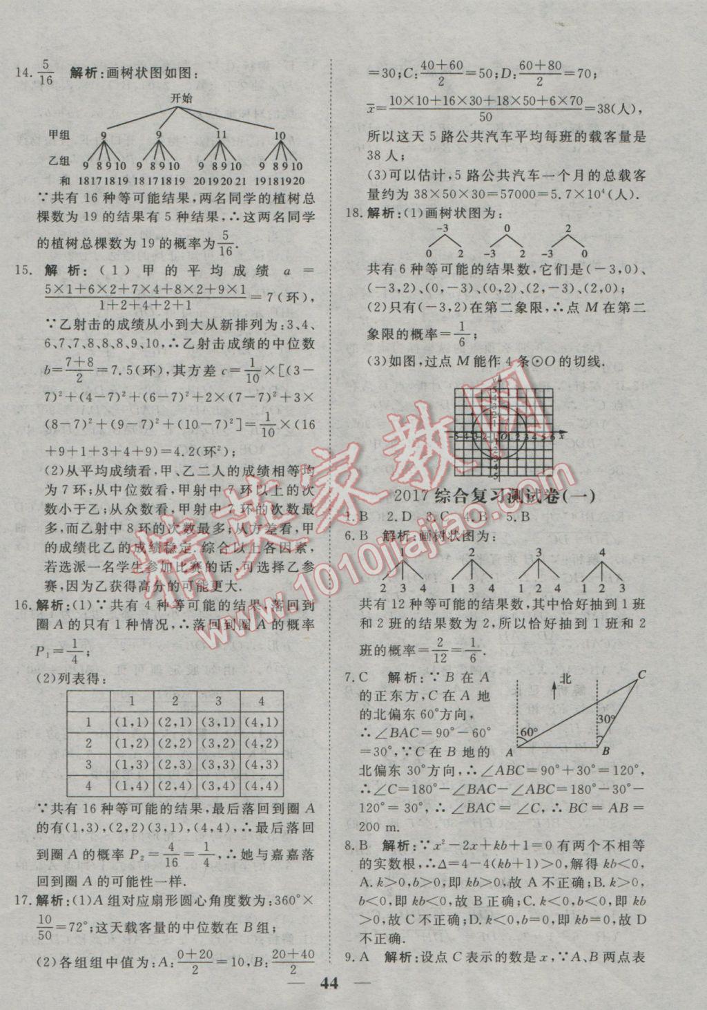 2017年中考試題專題訓(xùn)練數(shù)學(xué) 參考答案第44頁