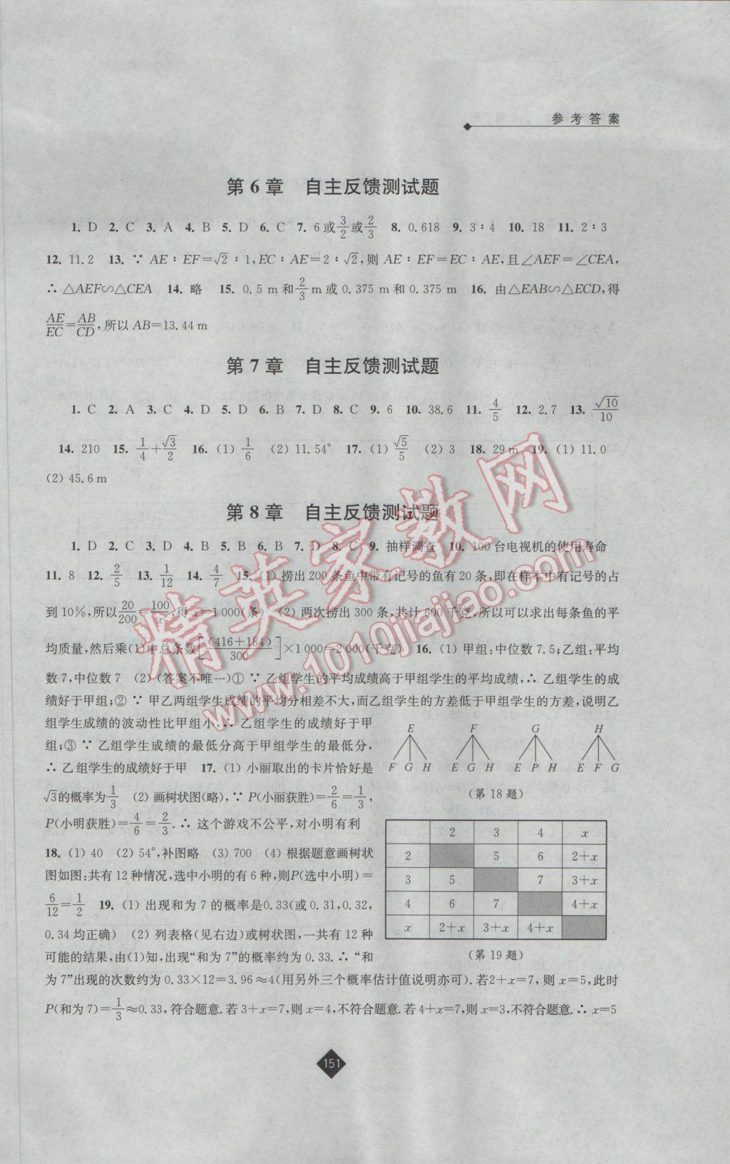 2017年伴你学九年级数学下册苏科版 参考答案第19页