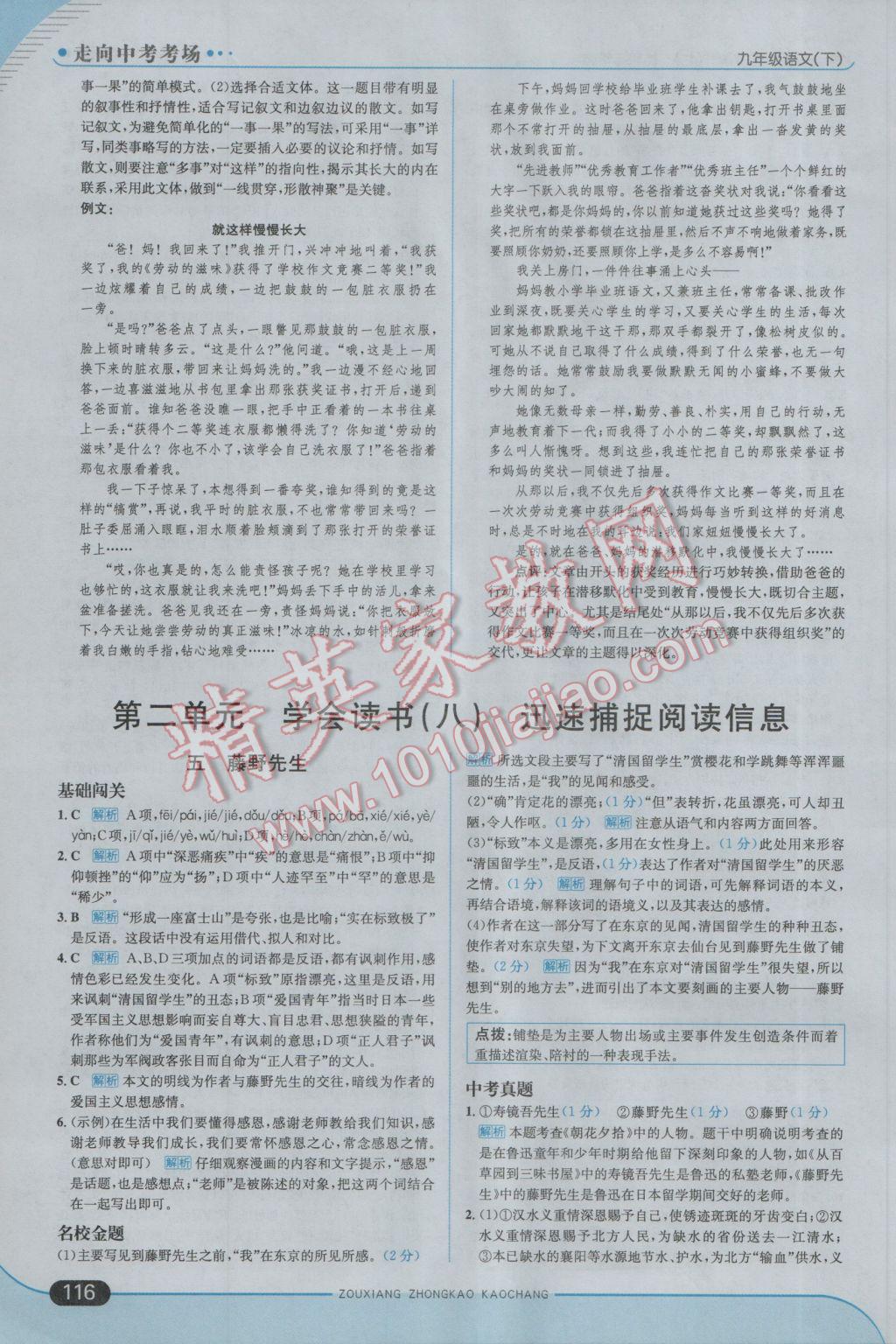 2017年走向中考考場九年級語文下冊江蘇版 參考答案第6頁