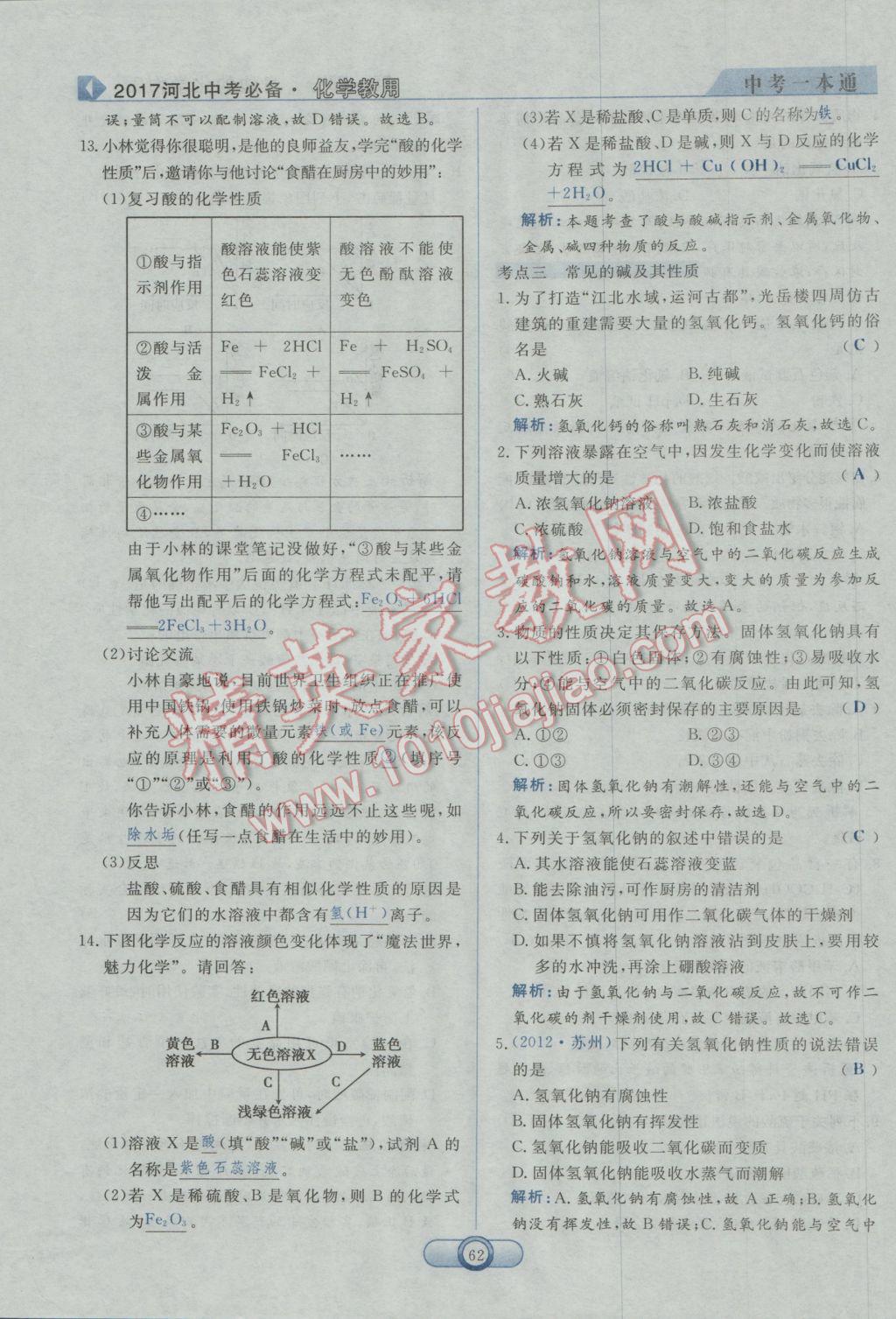 2017年中考一本通化學河北專版 第一部分參考答案第64頁