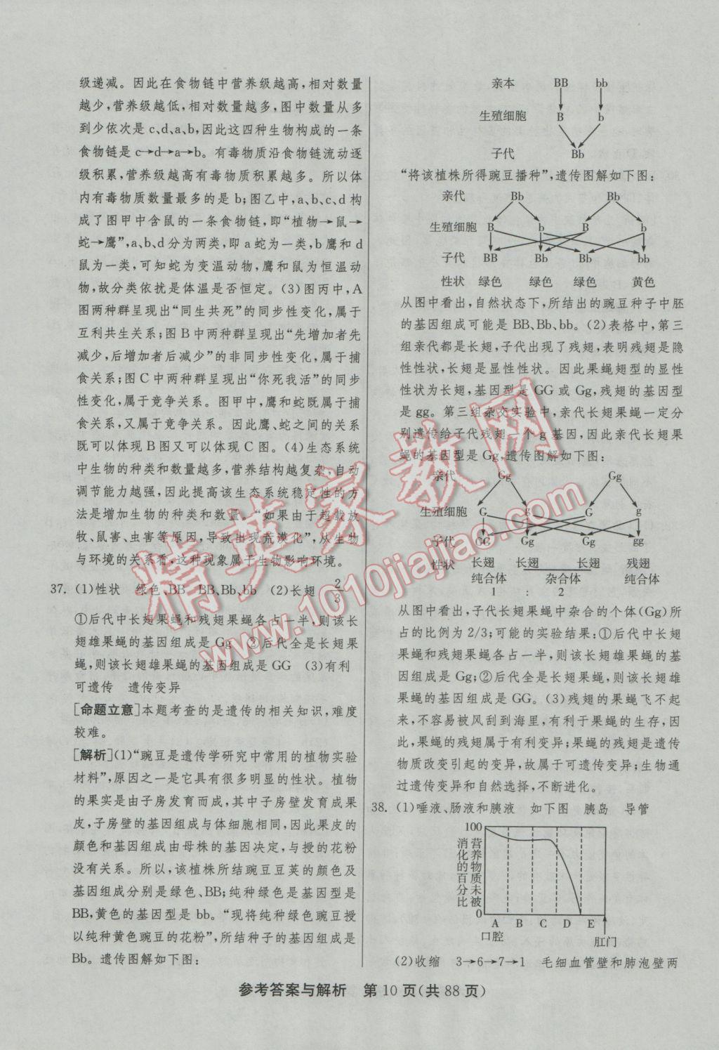 2017年春雨教育考必勝山東省中考試卷精選生物 參考答案第10頁