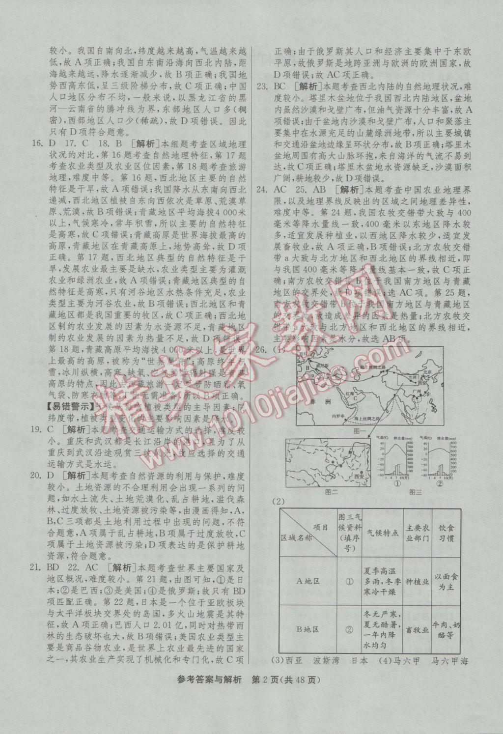 2017年春雨教育考必勝山東省中考試卷精選地理 參考答案第2頁