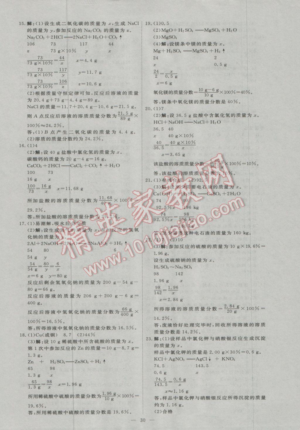 2017年优加学案赢在中考化学东营专版 参考答案第30页