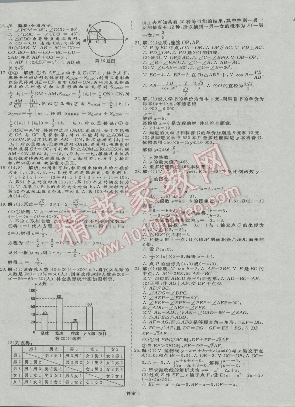 2017年优加学案赢在中考数学东营专版 押题冲刺参考答案第59页