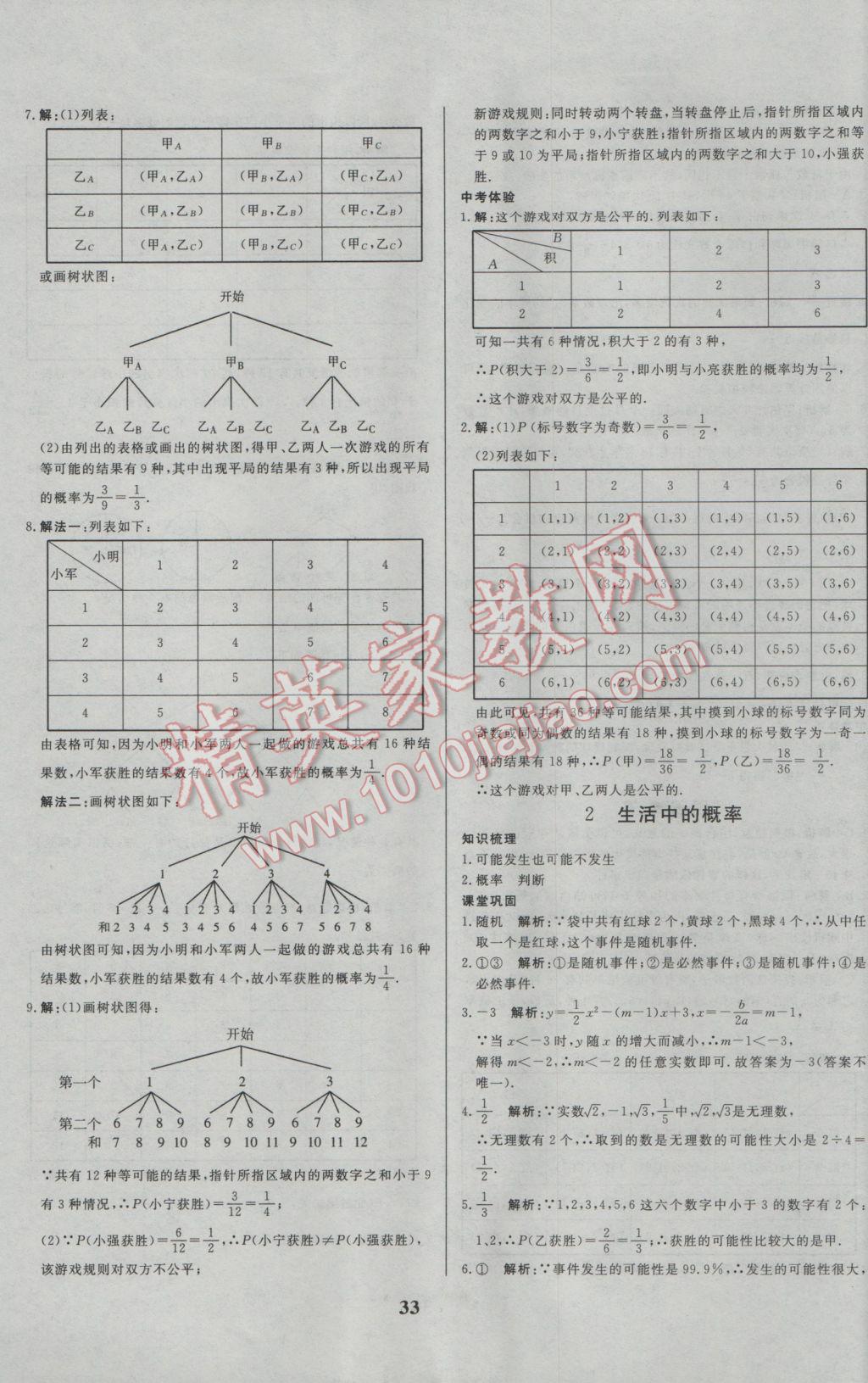 2017年正大图书练测考九年级数学下册 参考答案第33页