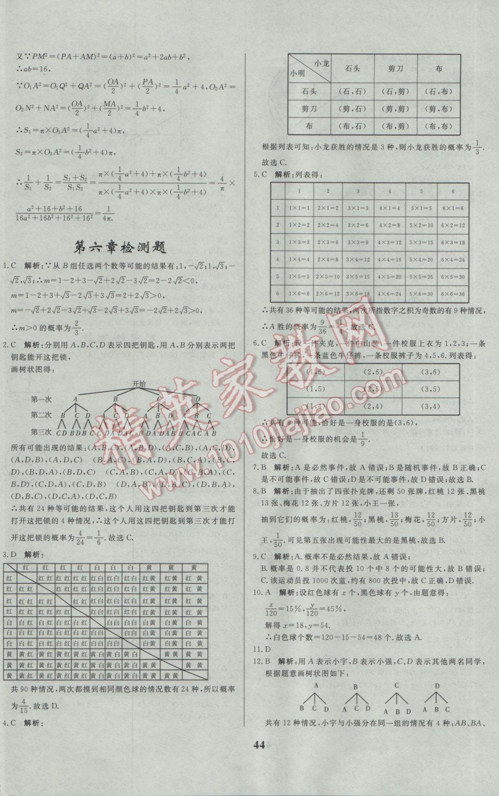 2017年正大图书练测考九年级数学下册 参考答案第44页