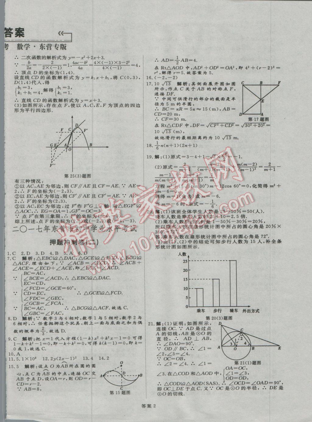 2017年优加学案赢在中考数学东营专版 押题冲刺参考答案第57页