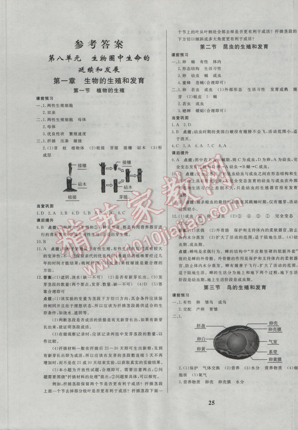 2017年正大圖書練測考八年級生物下冊 參考答案第1頁