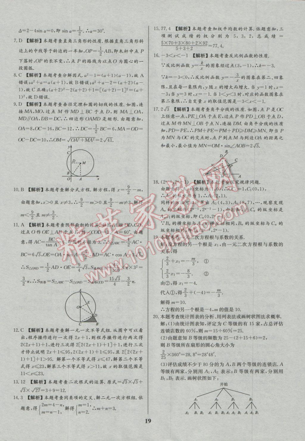 2017年智樂文化山東省初中學(xué)業(yè)水平考試專用中考真題匯編數(shù)學(xué) 參考答案第20頁