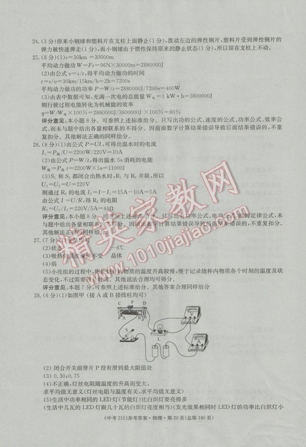 2017年中考211物理濟(jì)南專版 參考答案第20頁