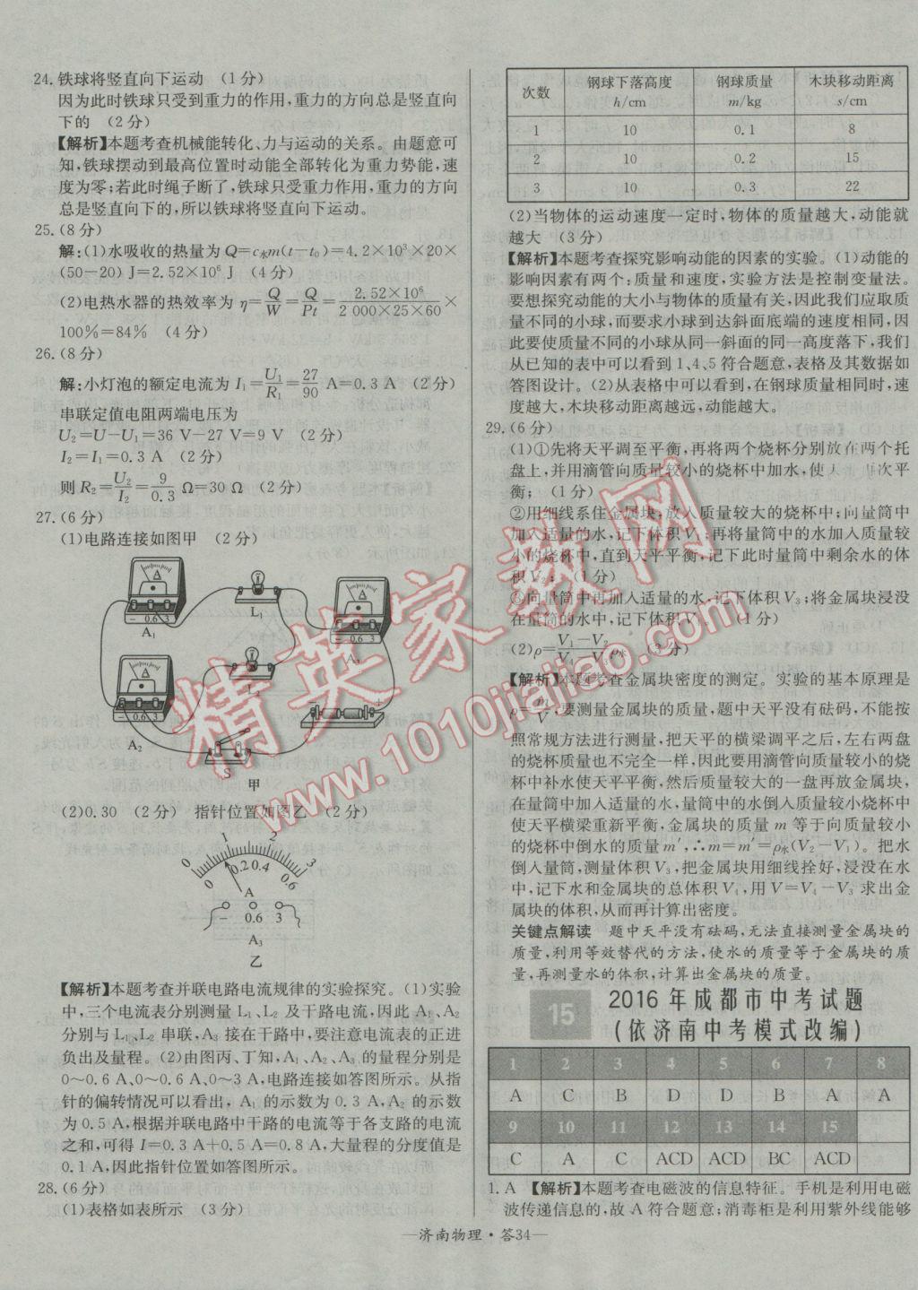 2017年天利38套濟南市中考試題精選物理 參考答案第34頁