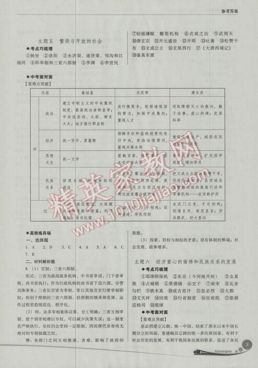 2017年山西新中考一輪加二輪加檢測(cè)卷歷史華師大版 參考答案第3頁(yè)