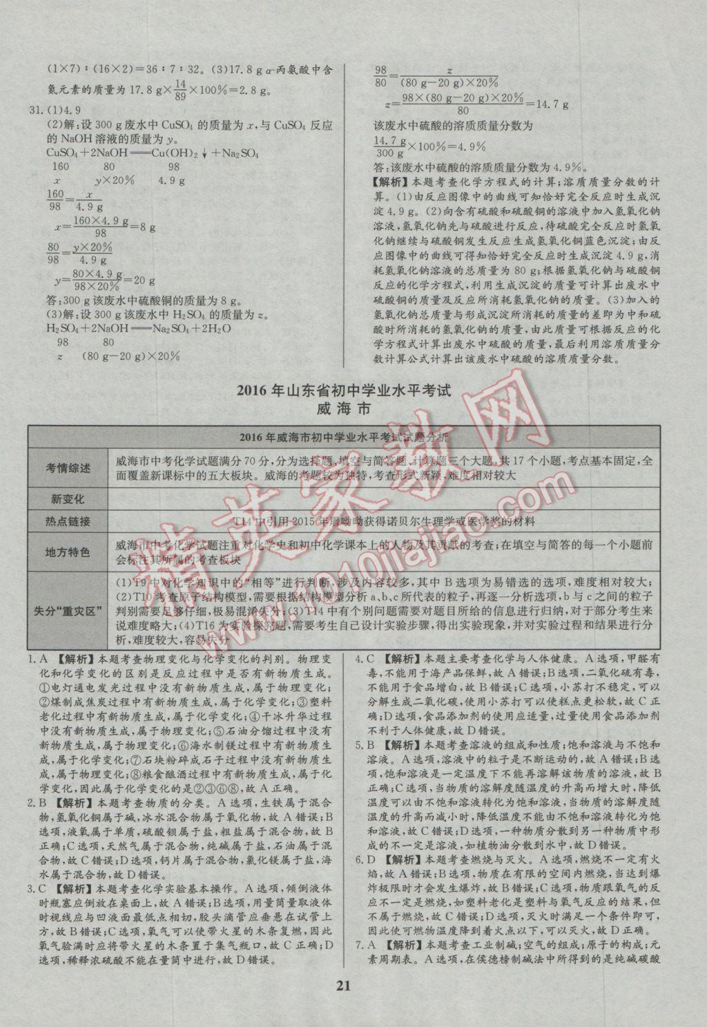 2017年智樂(lè)文化山東省初中學(xué)業(yè)水平考試專用中考真題匯編化學(xué) 參考答案第22頁(yè)