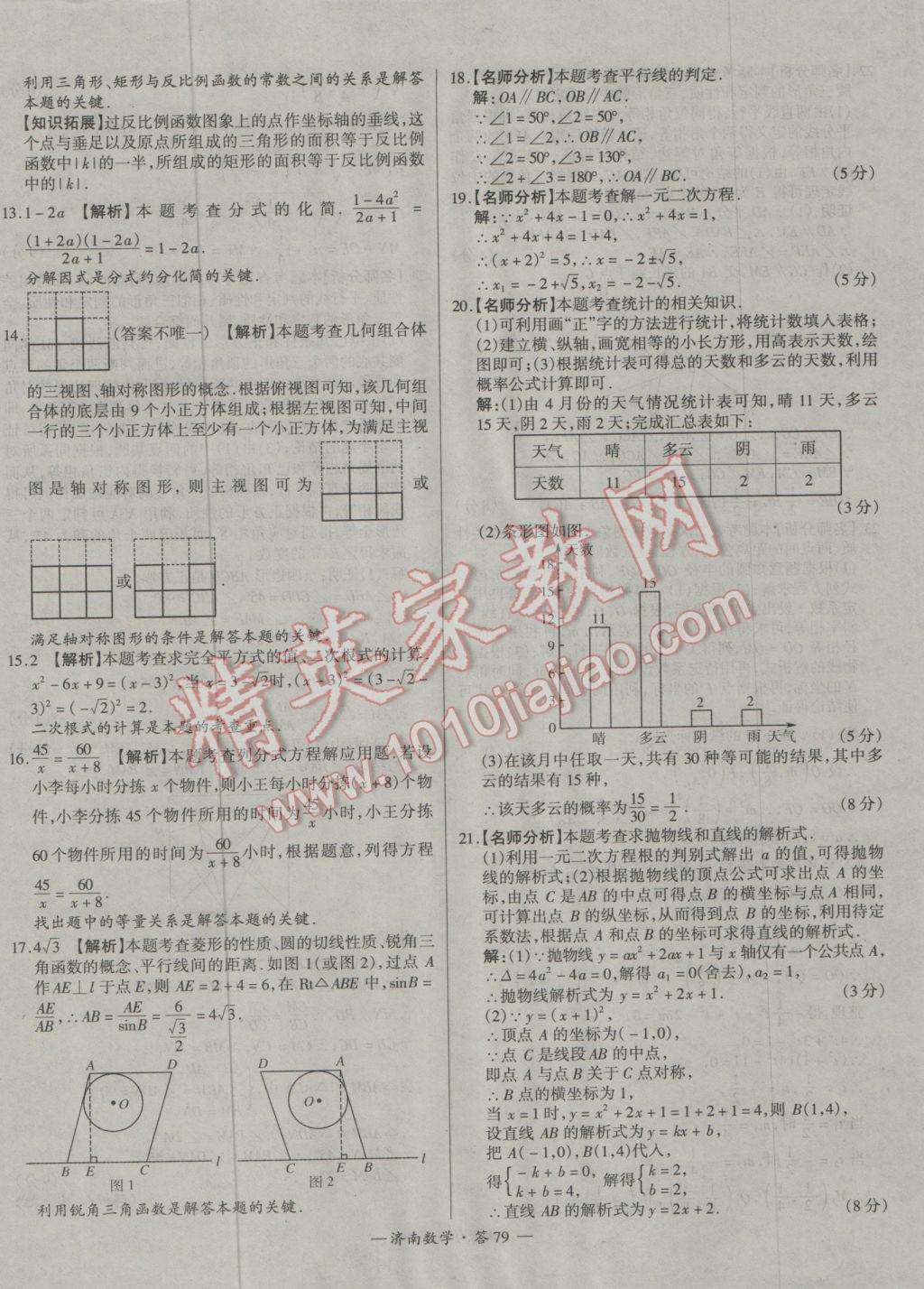 2017年天利38套济南市中考试题精选数学 参考答案第79页