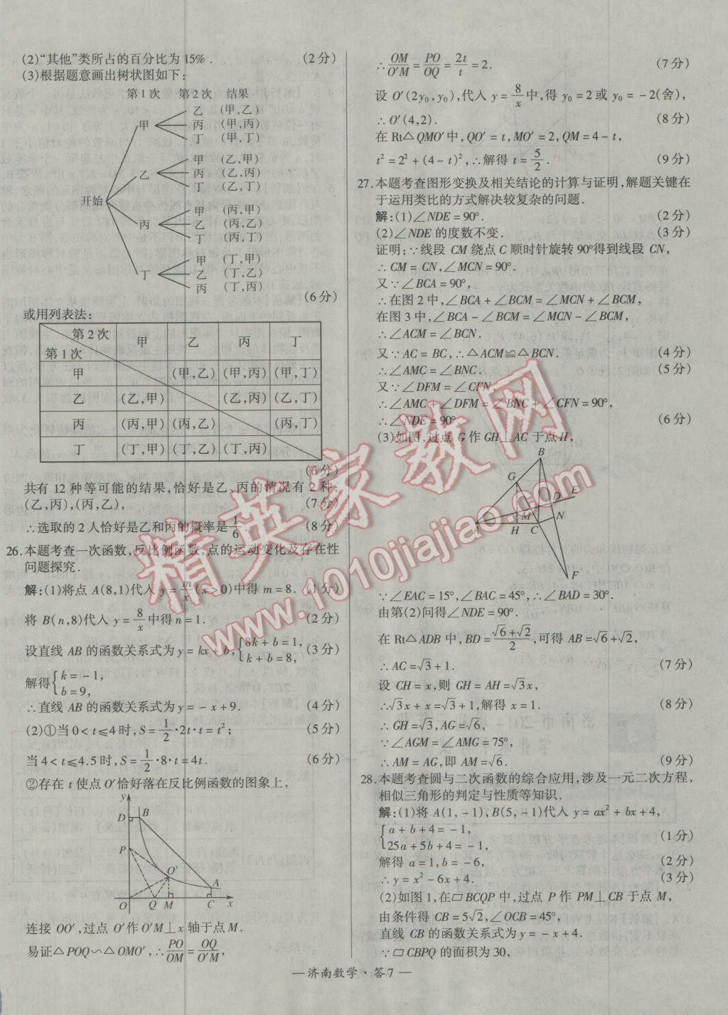 2017年天利38套濟(jì)南市中考試題精選數(shù)學(xué) 參考答案第7頁