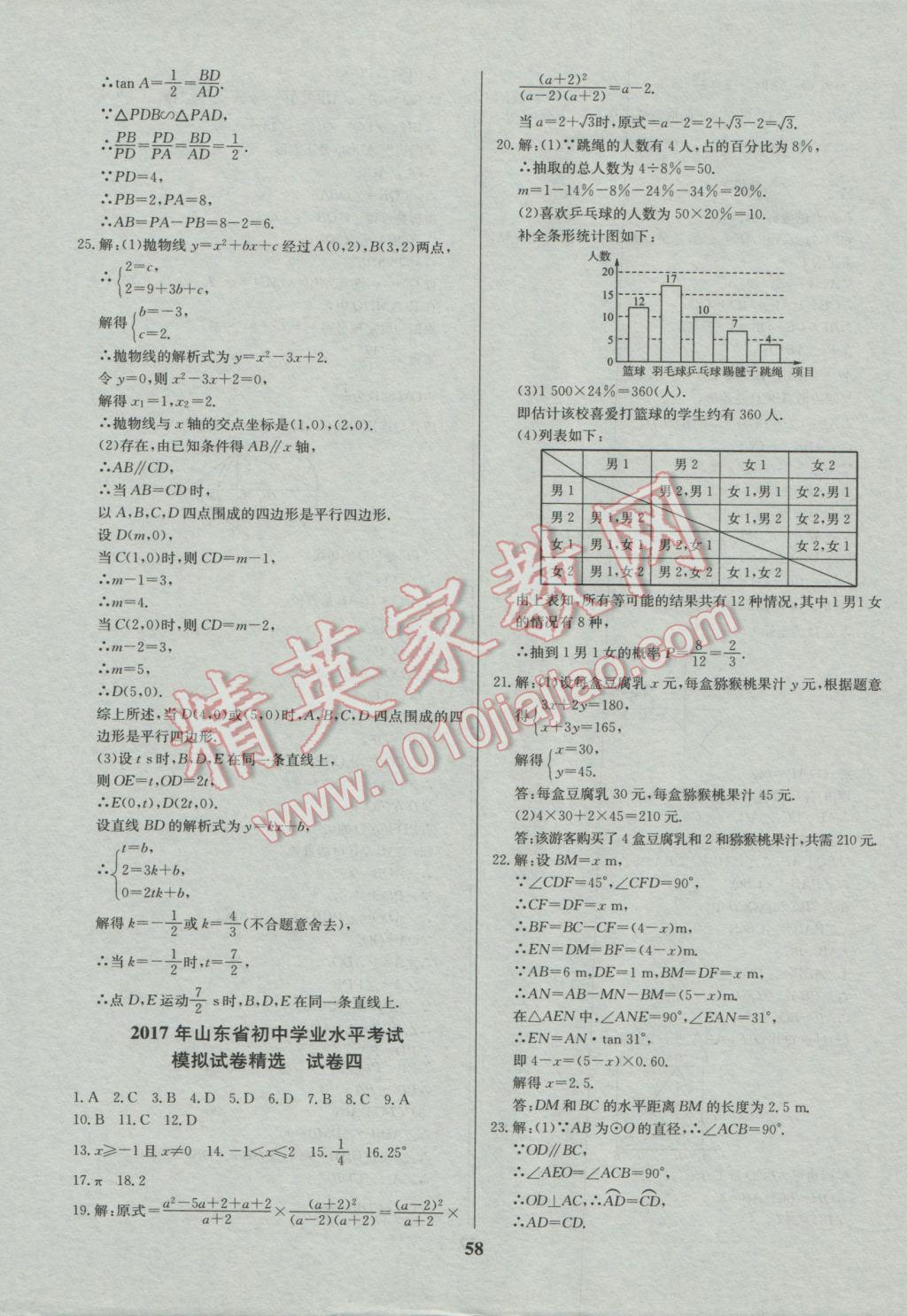 2017年智樂文化山東省初中學(xué)業(yè)水平考試專用中考真題匯編數(shù)學(xué) 參考答案第59頁