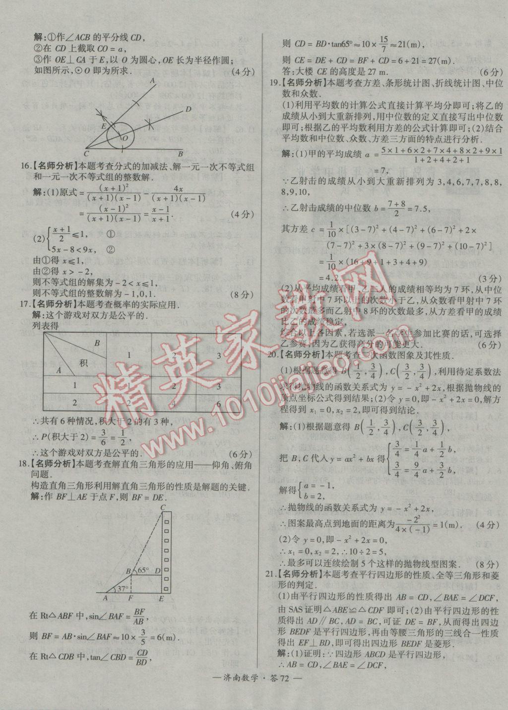 2017年天利38套濟南市中考試題精選數(shù)學(xué) 參考答案第72頁