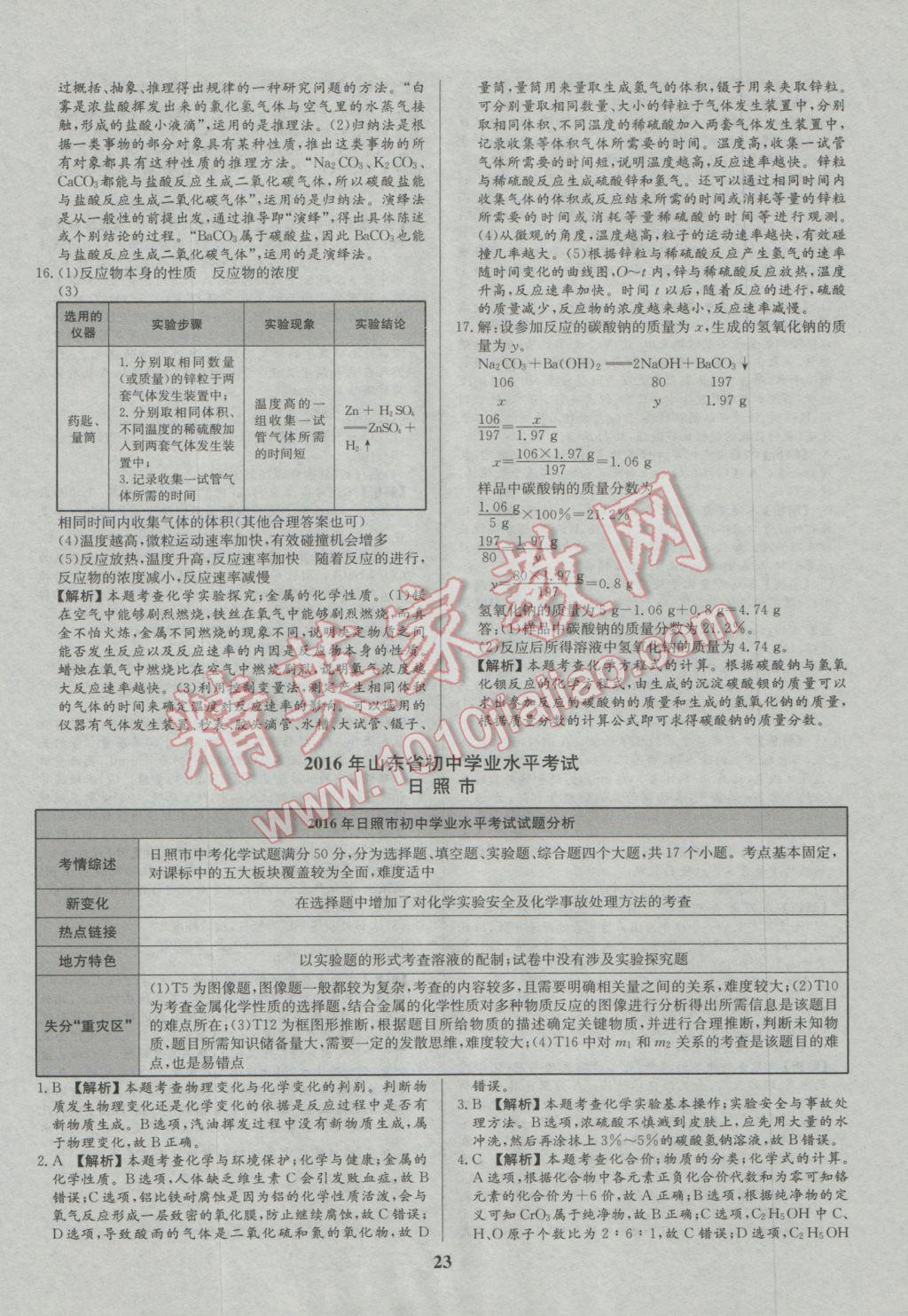 2017年智樂(lè)文化山東省初中學(xué)業(yè)水平考試專用中考真題匯編化學(xué) 參考答案第24頁(yè)