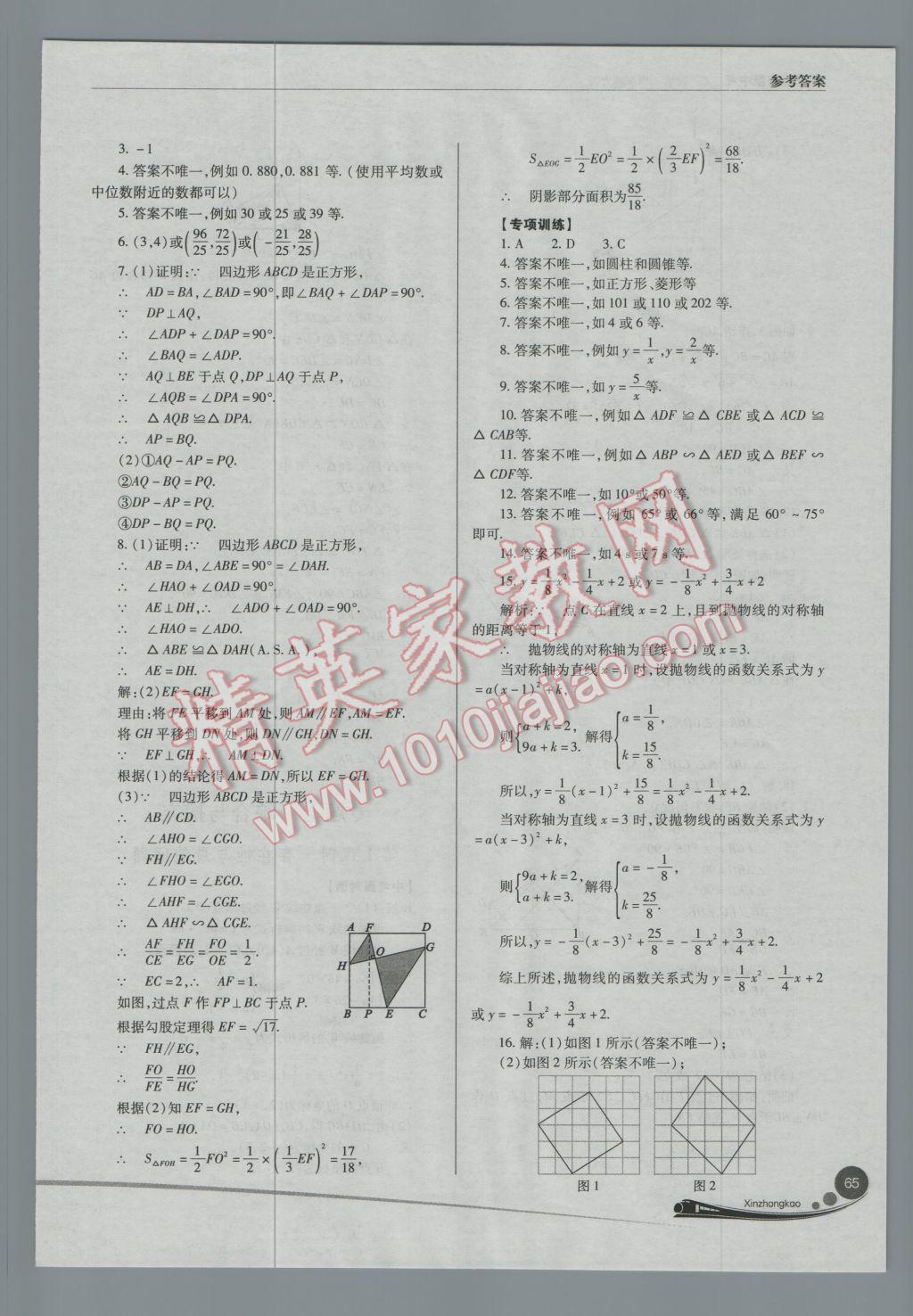 2017年山西新中考一輪加二輪加獨立專項訓練數(shù)學華師大版 參考答案第65頁