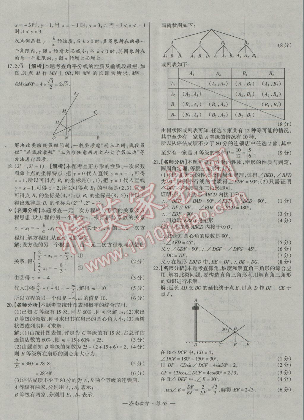 2017年天利38套濟(jì)南市中考試題精選數(shù)學(xué) 參考答案第65頁