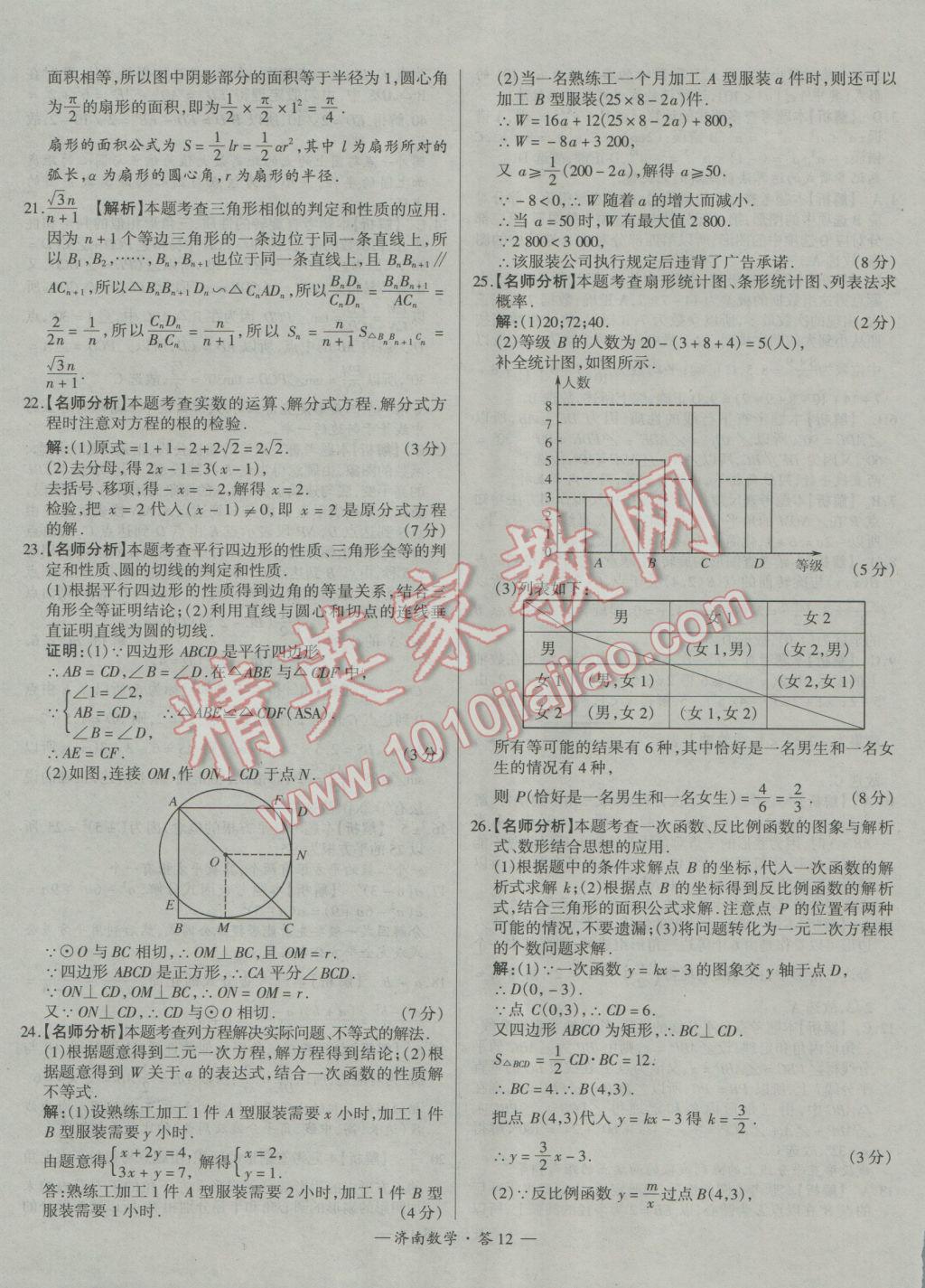 2017年天利38套济南市中考试题精选数学 参考答案第12页