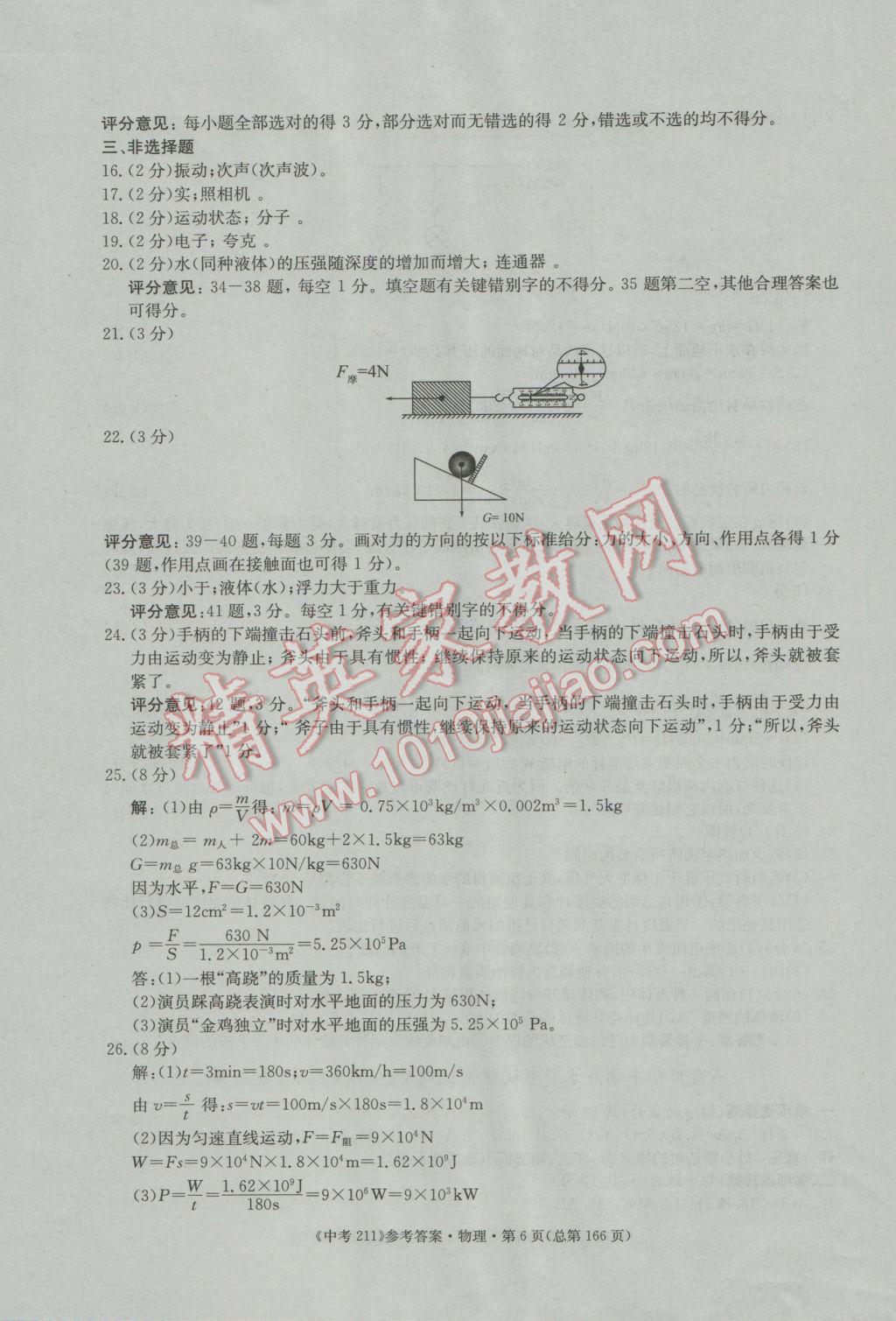 2017年中考211物理濟(jì)南專版 參考答案第6頁(yè)