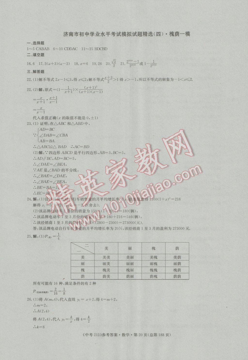 2017年中考211數(shù)學(xué)濟(jì)南專版 參考答案第20頁(yè)