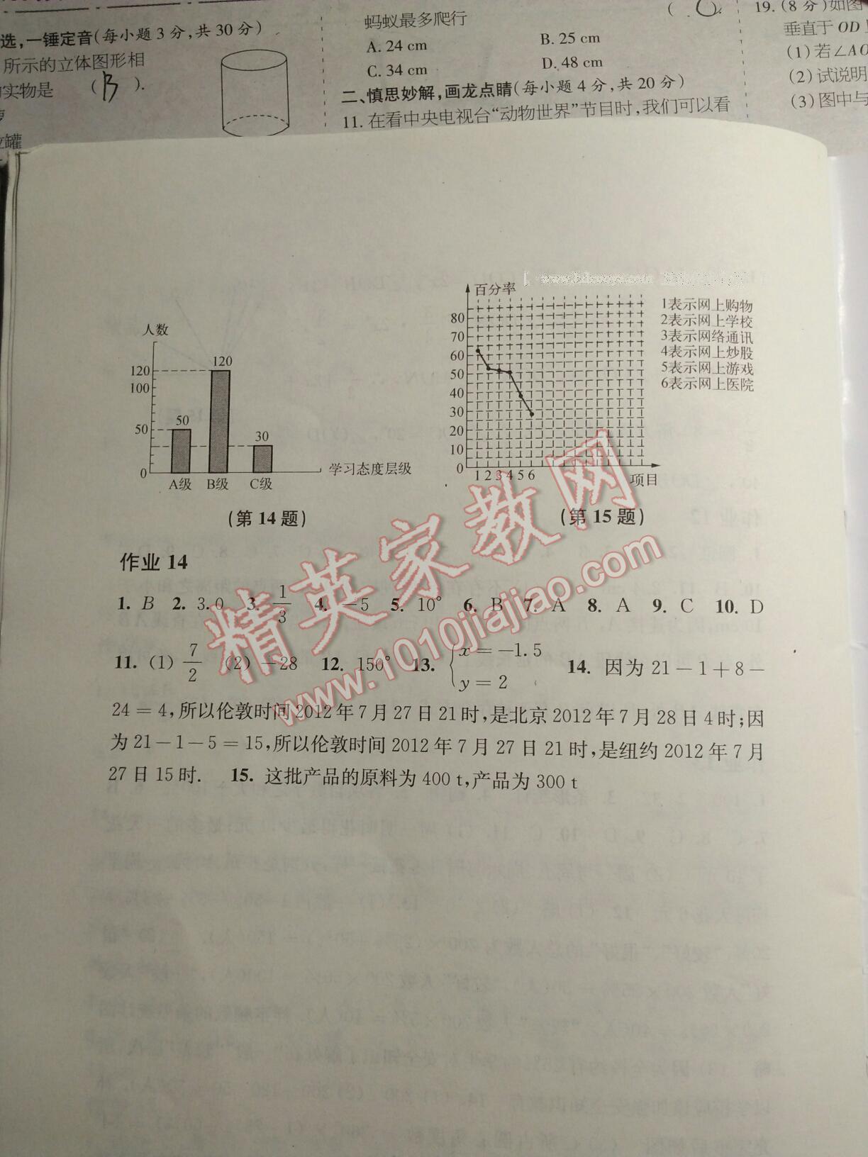 2017年寒假作業(yè)七年級數(shù)學(xué)滬科版上?？茖W(xué)技術(shù)出版社 第219頁