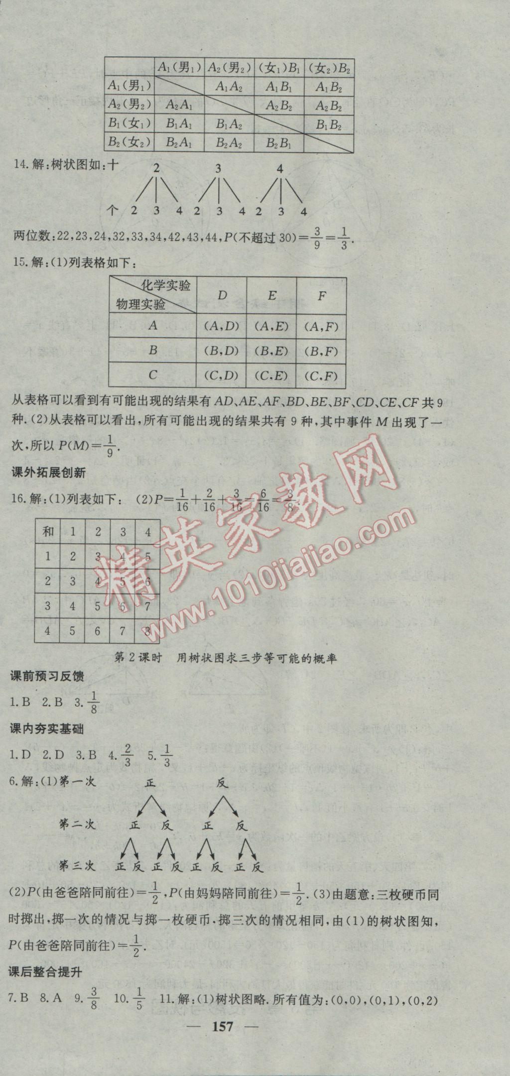 2017年名校課堂內(nèi)外九年級(jí)數(shù)學(xué)下冊(cè)湘教版 參考答案第30頁(yè)