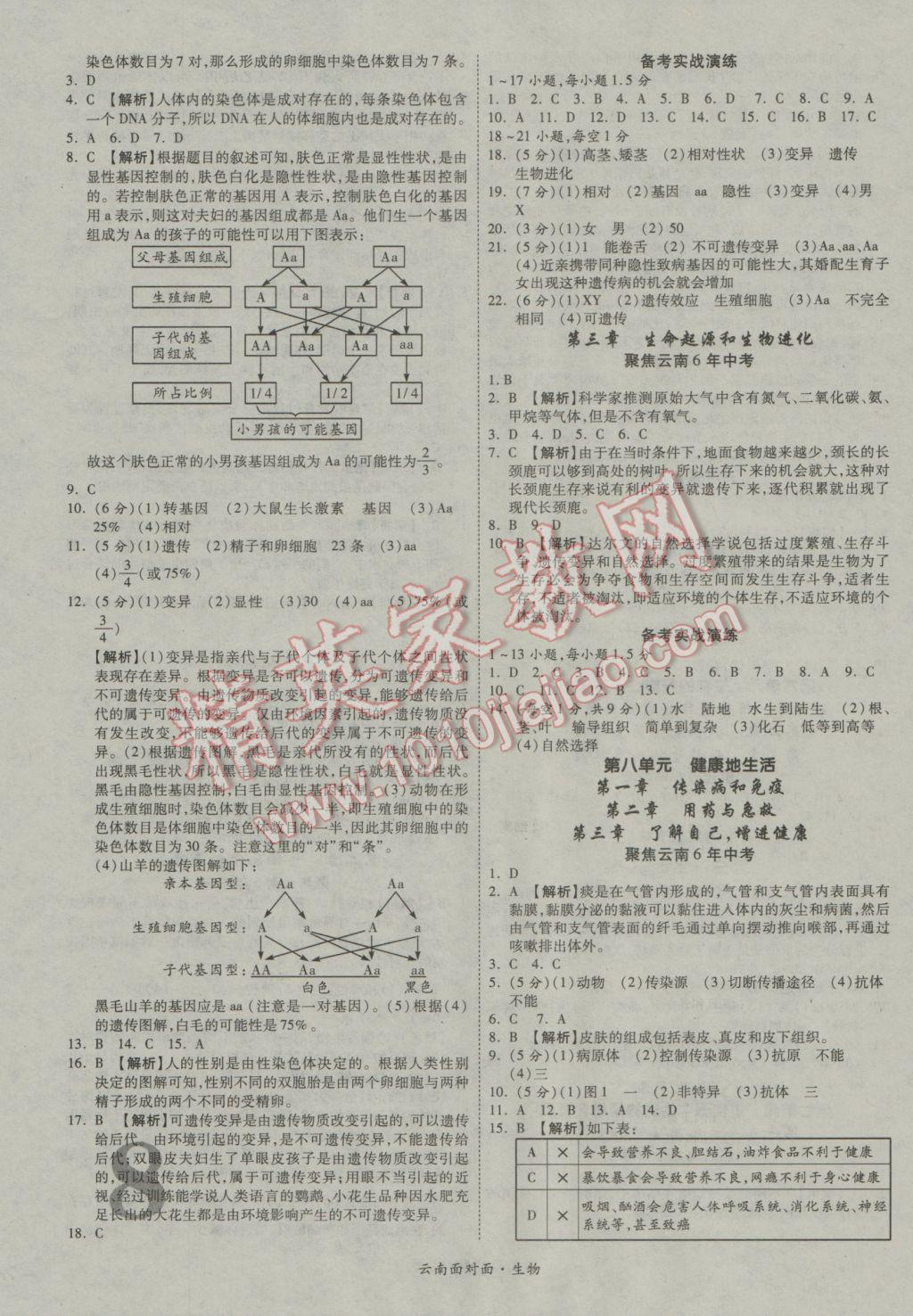 2017年云南中考面對(duì)面初中學(xué)業(yè)水平考試生物第13年第13版人教版 參考答案第8頁(yè)