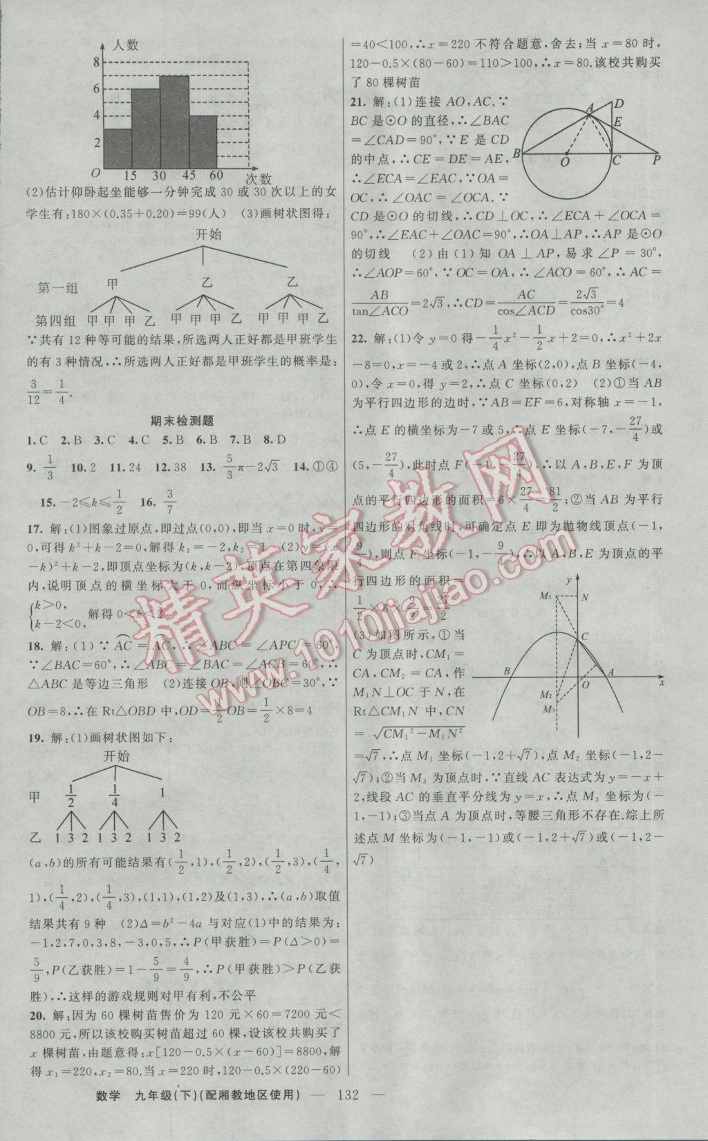 2017年原創(chuàng)新課堂九年級(jí)數(shù)學(xué)下冊(cè)湘教版 參考答案第16頁