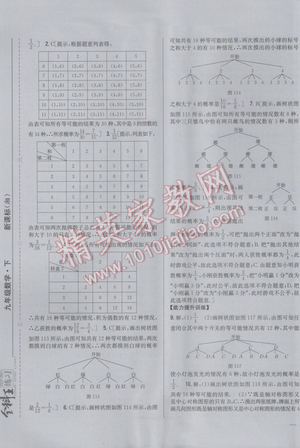 2017年全科王同步課時練習(xí)九年級數(shù)學(xué)下冊湘教版 參考答案第25頁