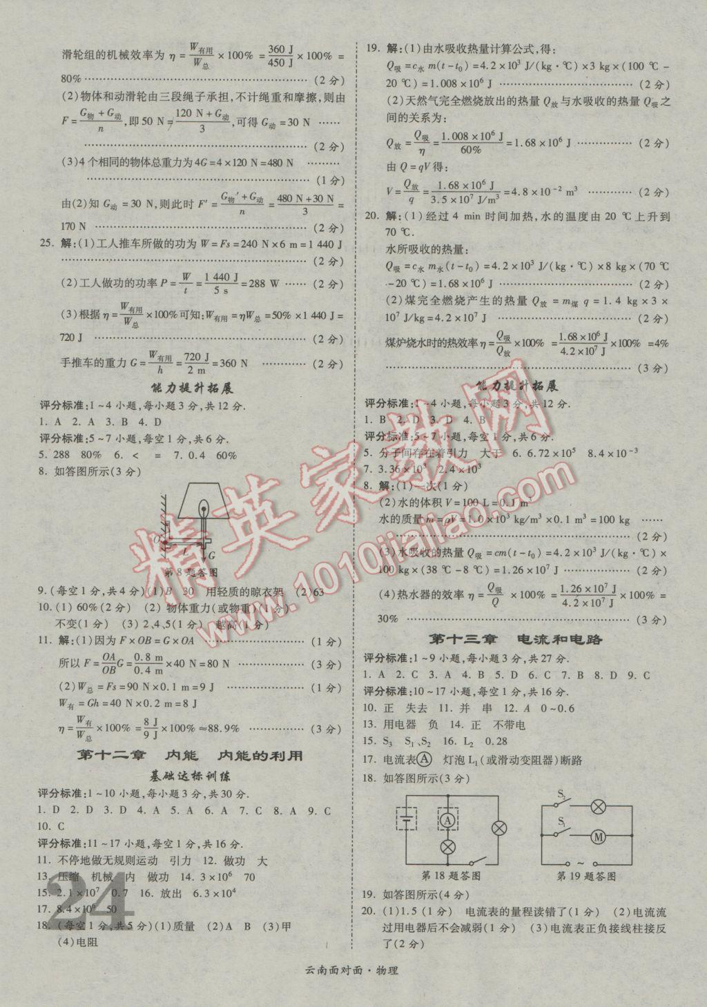 2017年云南中考面對(duì)面物理第13年第13版 參考答案第28頁(yè)