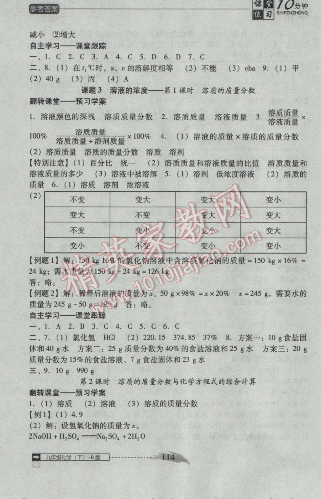 2017年翻轉課堂課堂10分鐘九年級化學下冊人教版 參考答案第6頁