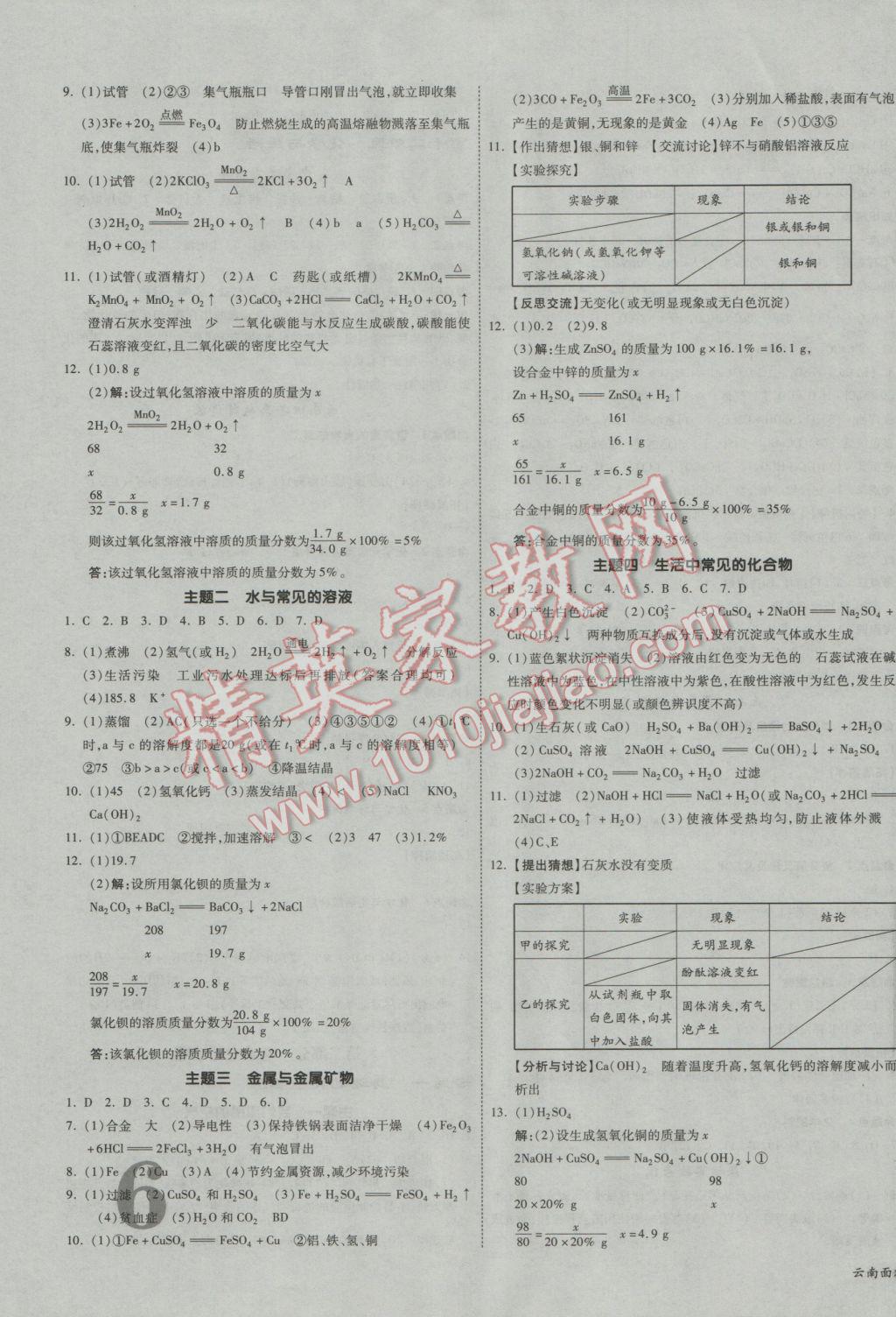 2017年云南中考面對面化學(xué)第13年第13版 參考答案第11頁