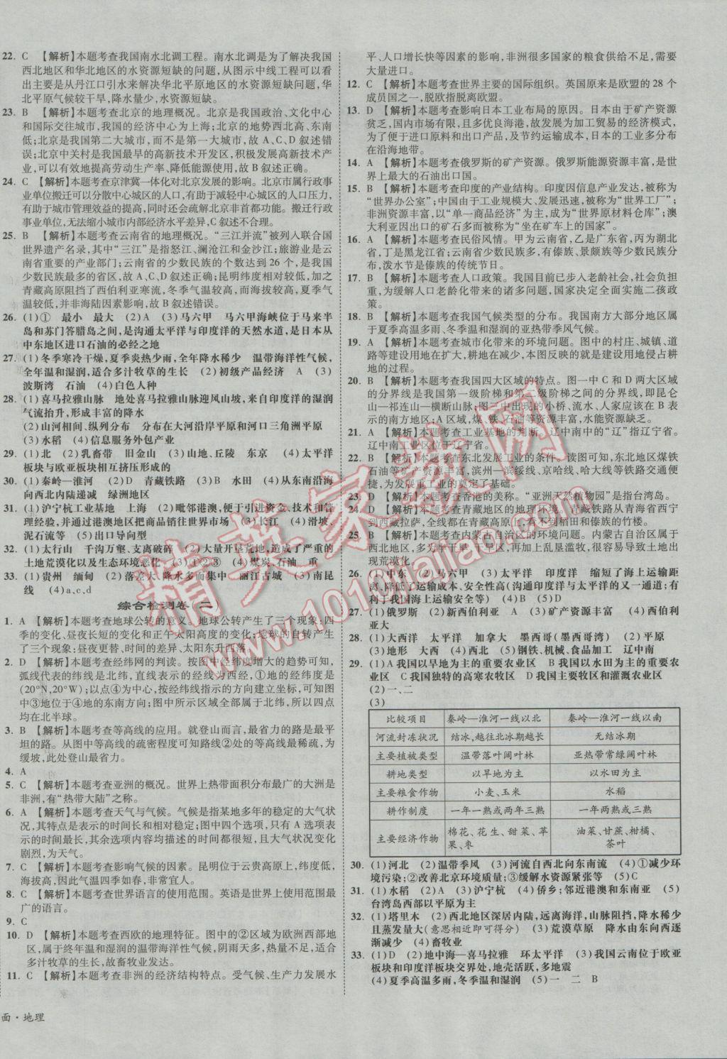 2017年云南中考面對面地理第13年第13版 試卷參考答案第28頁