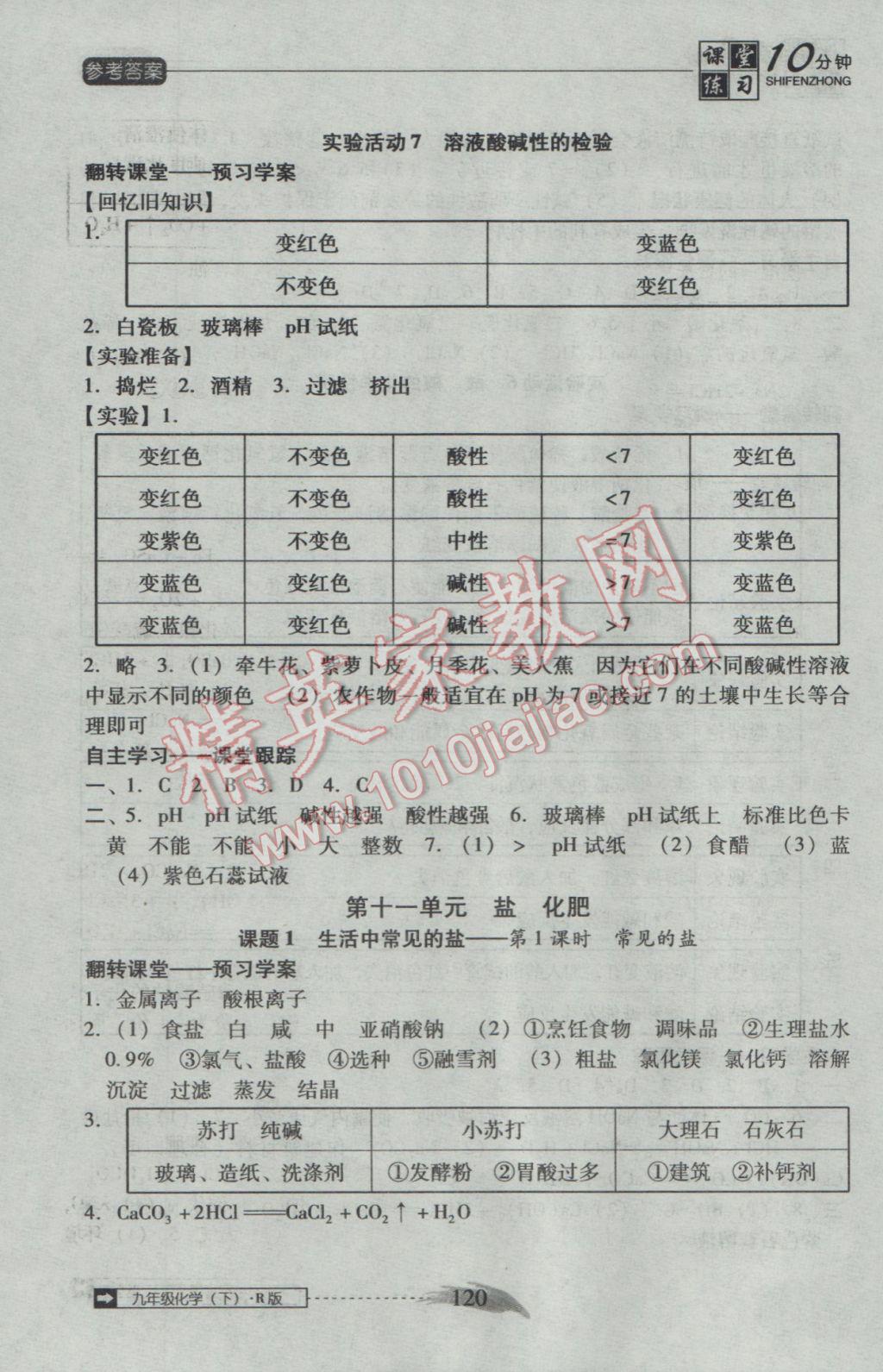 2017年翻轉(zhuǎn)課堂課堂10分鐘九年級化學(xué)下冊人教版 參考答案第12頁