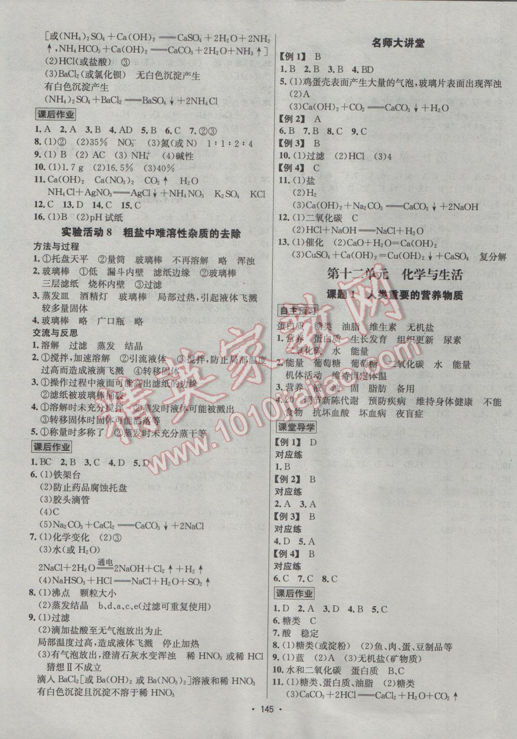 2017年优学名师名题九年级化学下册人教版 参考答案第9页