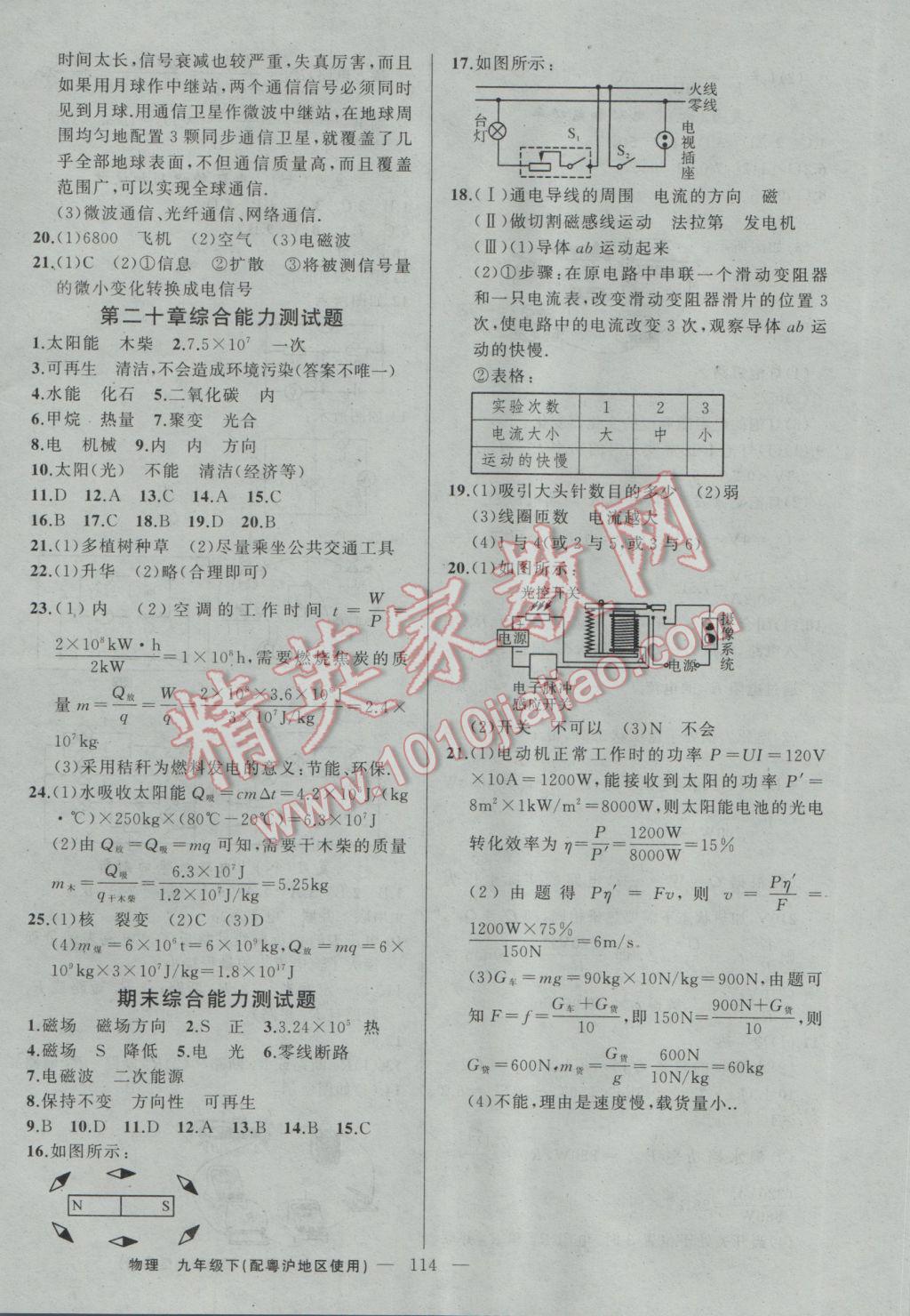 2017年黄冈100分闯关九年级物理下册粤沪版 参考答案第12页