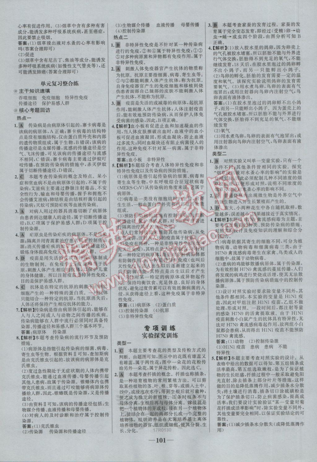 2017年世紀(jì)金榜百練百勝八年級(jí)生物下冊(cè) 參考答案第15頁(yè)