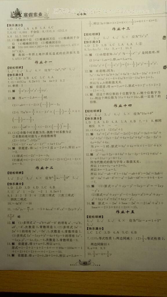 2017年寒假作业七年级数学内蒙古人民出版社 第21页